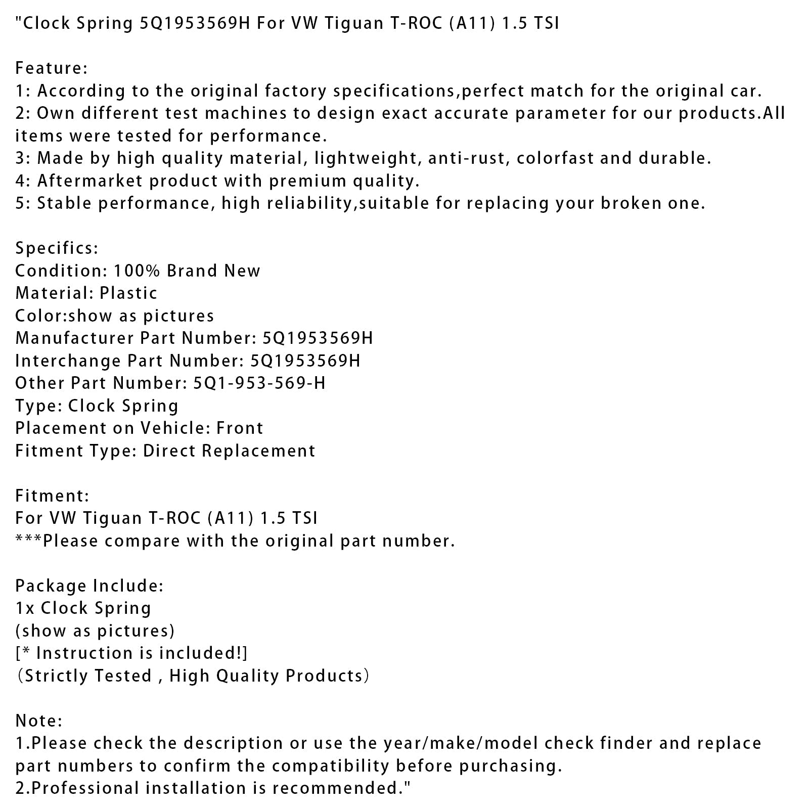 VW Tiguan T-ROC (A11) 1.5 TSI Clock Spring 5Q1953569H