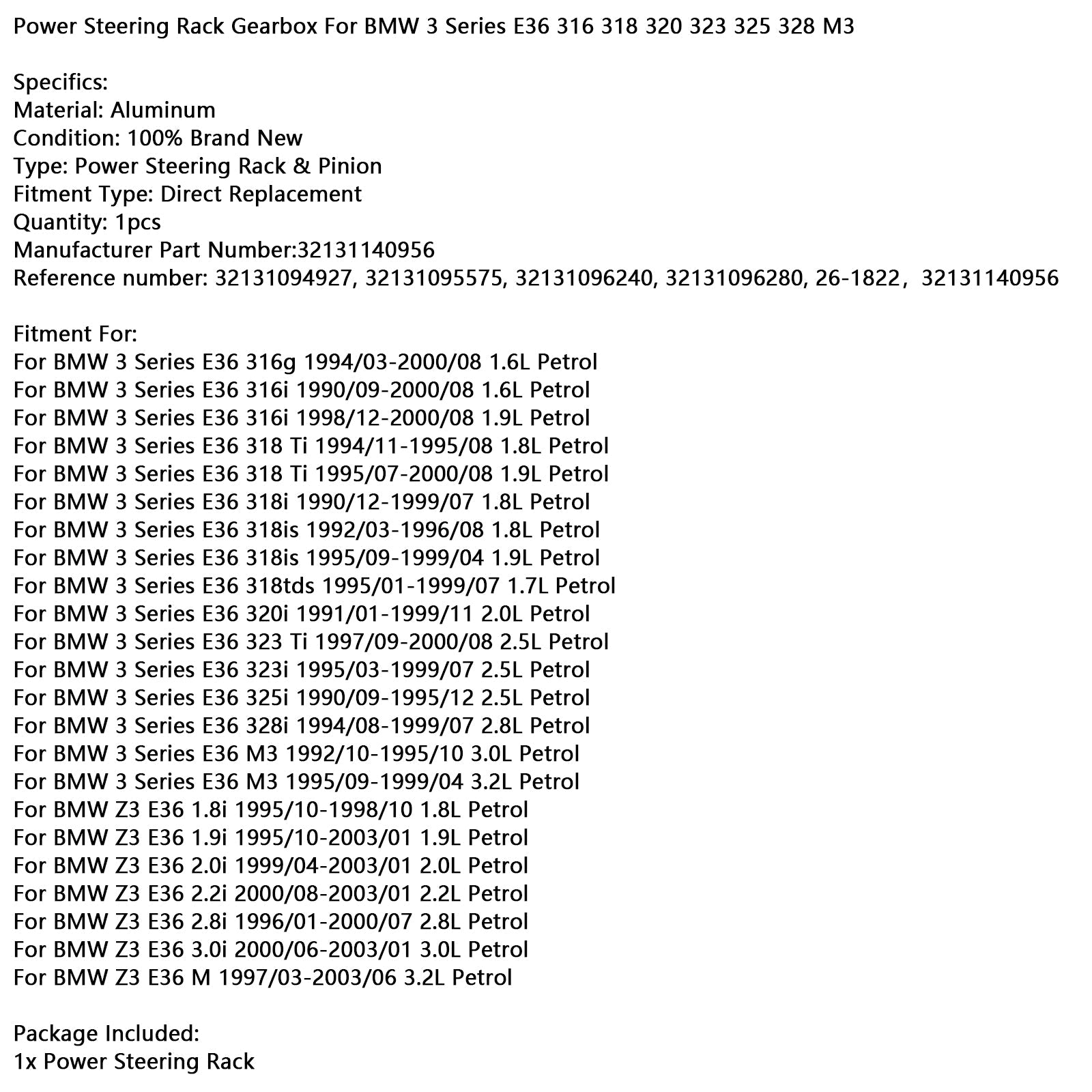 1995/09-1999/04 BMW 3 Series E36 318is Power Steering Rack Gearbox 32131140956 32131094927