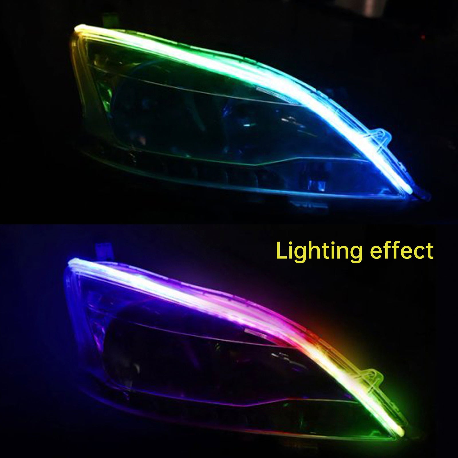 Ultra Thin Car LED Headlight Daytime Running Iridescent Light Eyebrow Strip With APP Controller 60cm
