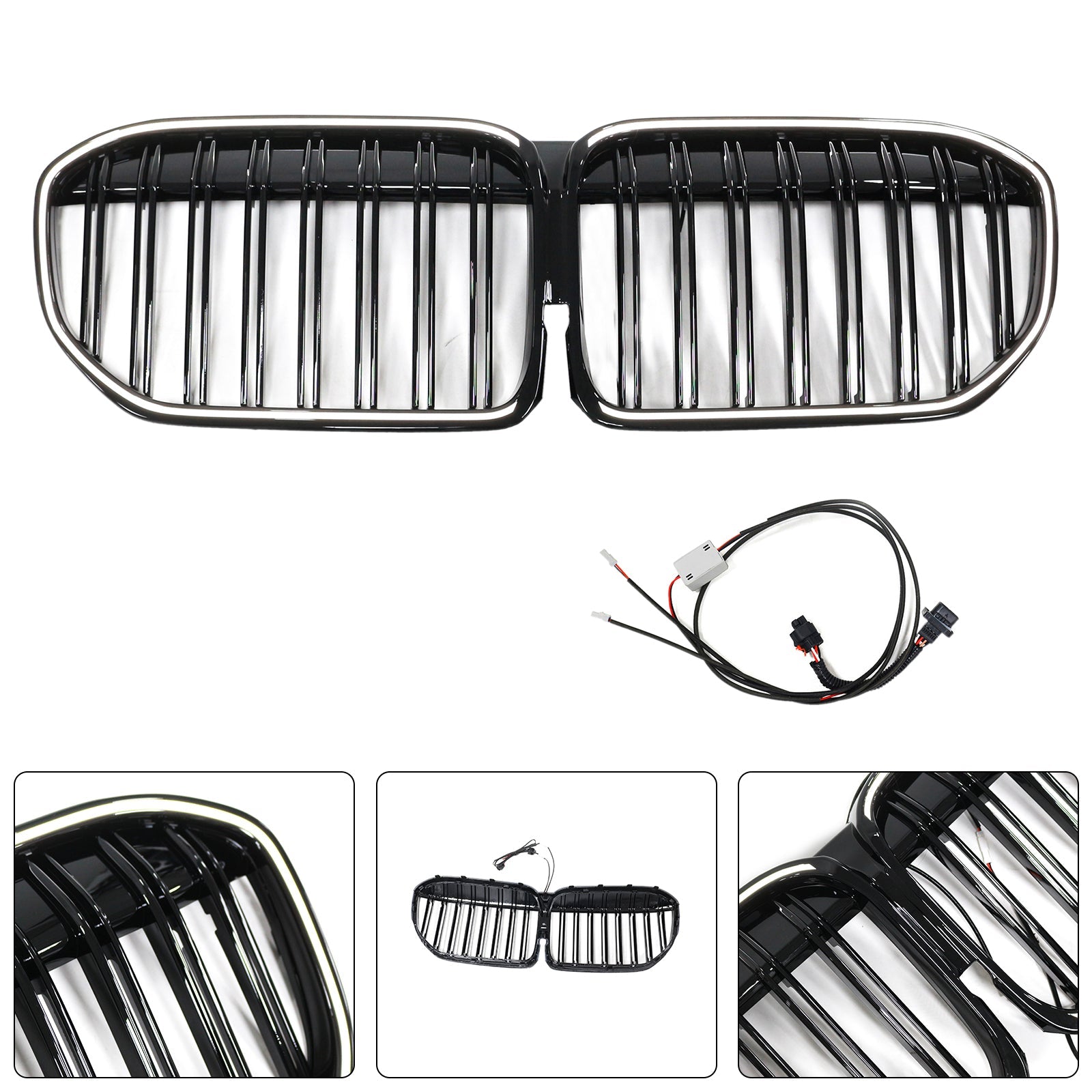 Double Slat Gloss Black Front Grill Grille Fit BMW 7 Series G11 G12 2019-2022