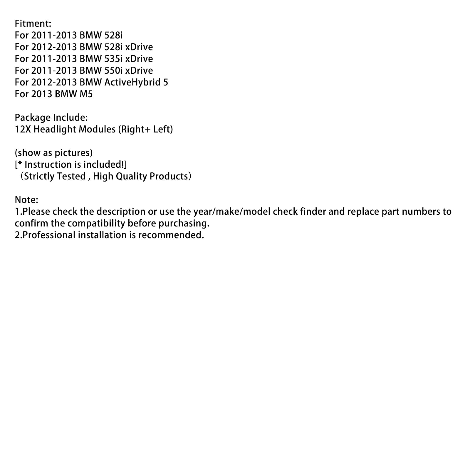 2011-2013 BMW 528i 12PCS Left+Right Power Module LED Headlight AHL 63117316217 130732946100