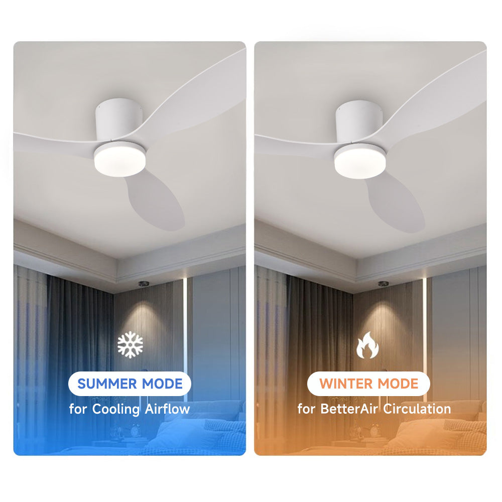 Flush Mount Dimmable LED for Bedroom Indoor/Outdoor Use Ceiling Fans with Lights DC Reversible Motor 52 Inch Low Profile Ceiling Fan with Remote/App Control