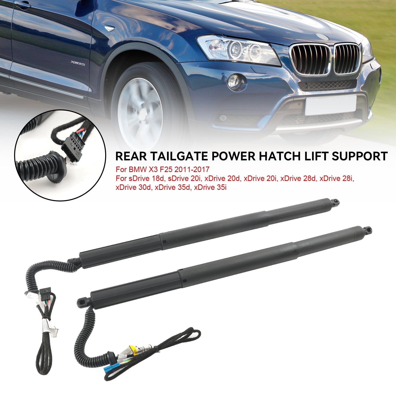 2011-2017 BMW X3 F25 sDrive 18d, sDrive 20i, xDrive 20d, xDrive 20i, xDrive 28d 2PCS Left & Right Electric Tailgate Struts Gas 51247232003