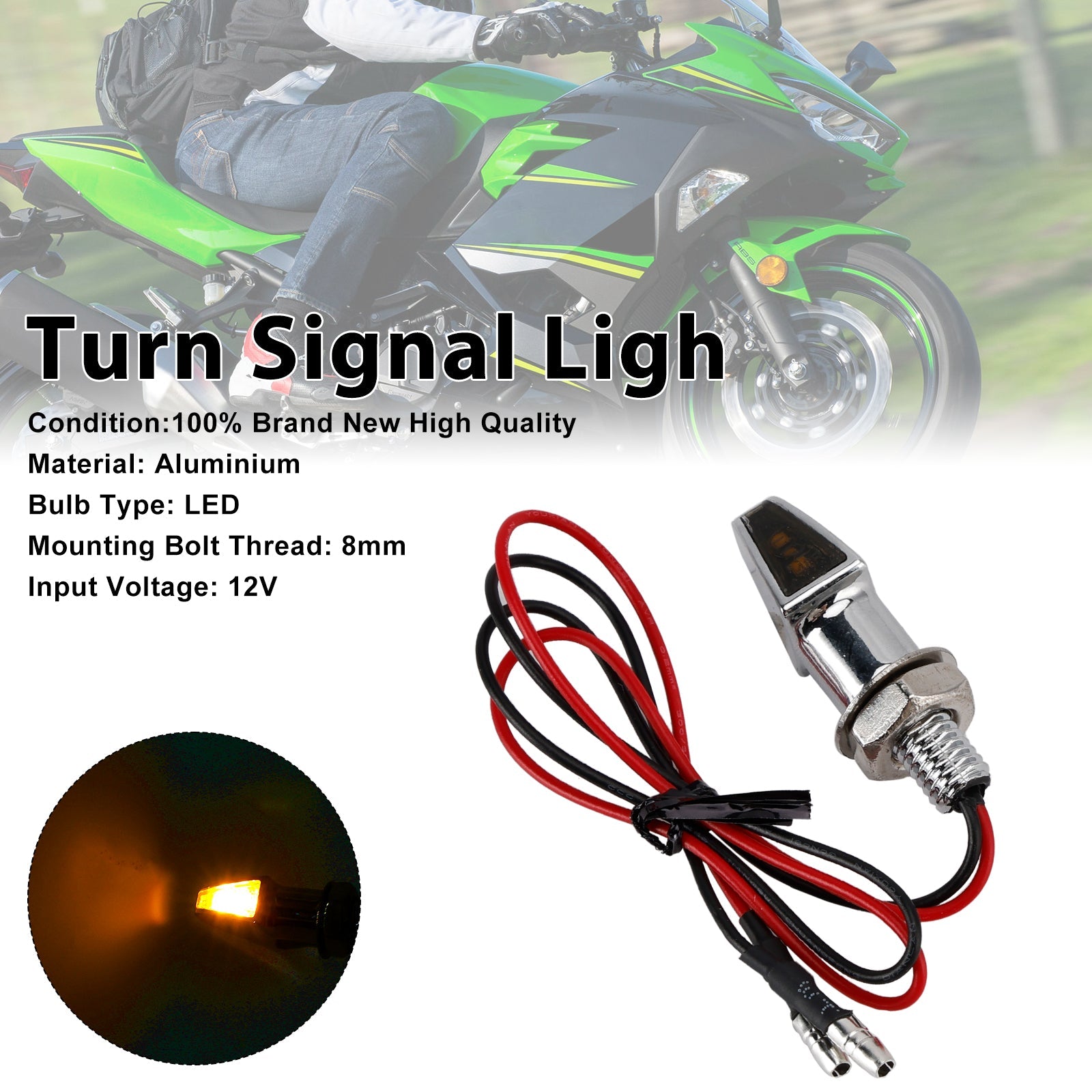 12V LED Turn Signal Indicator Light 8mm Universal Motorcycle For Yamaha