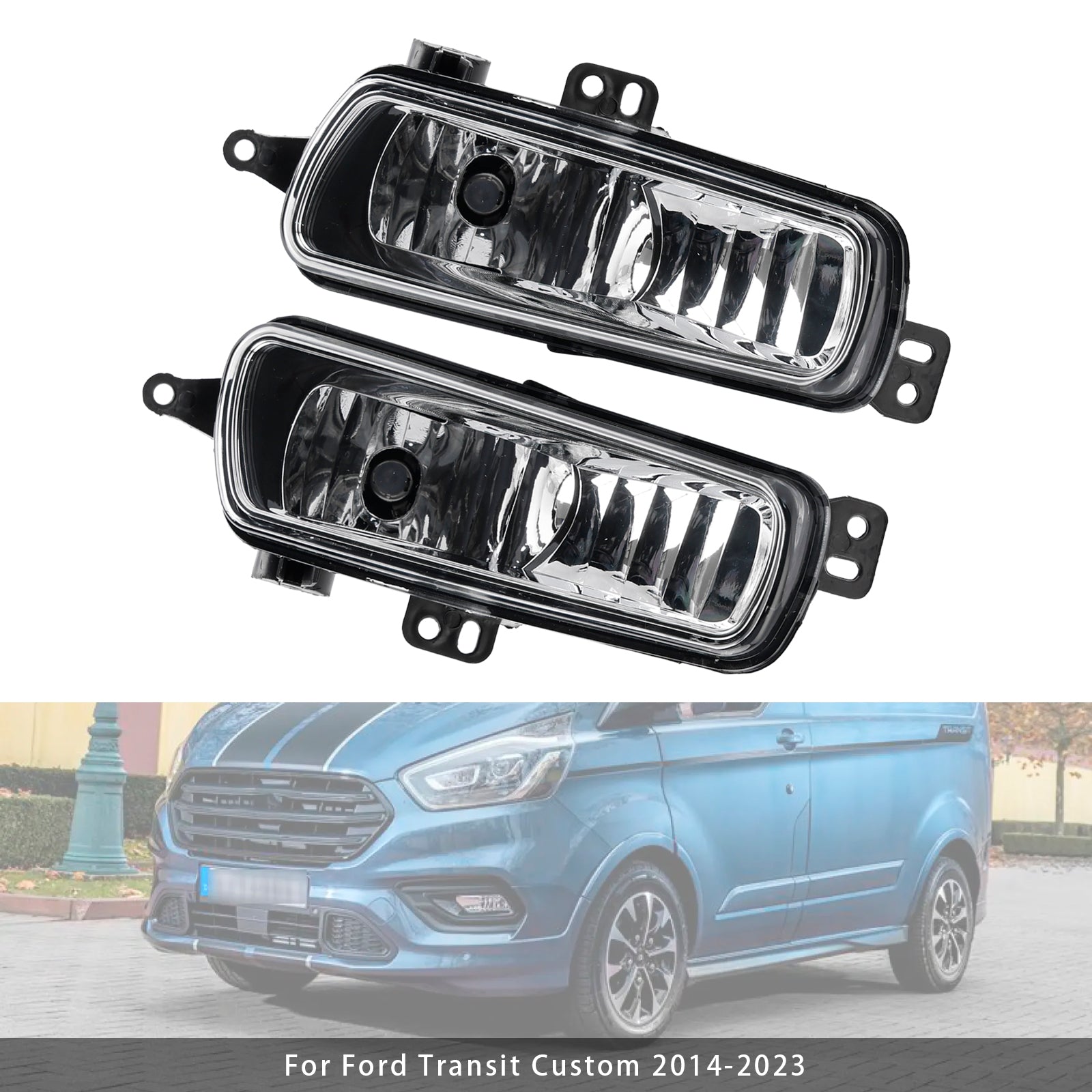 Pair Front Fog Light Lamps With Bulbs For Ford Transit Custom 2014-2023