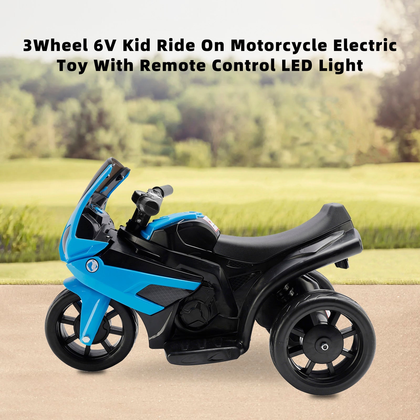 3Wheel 6V Kid Ride On Motorcycle Electric Toy With Remote Control LED Light Blue