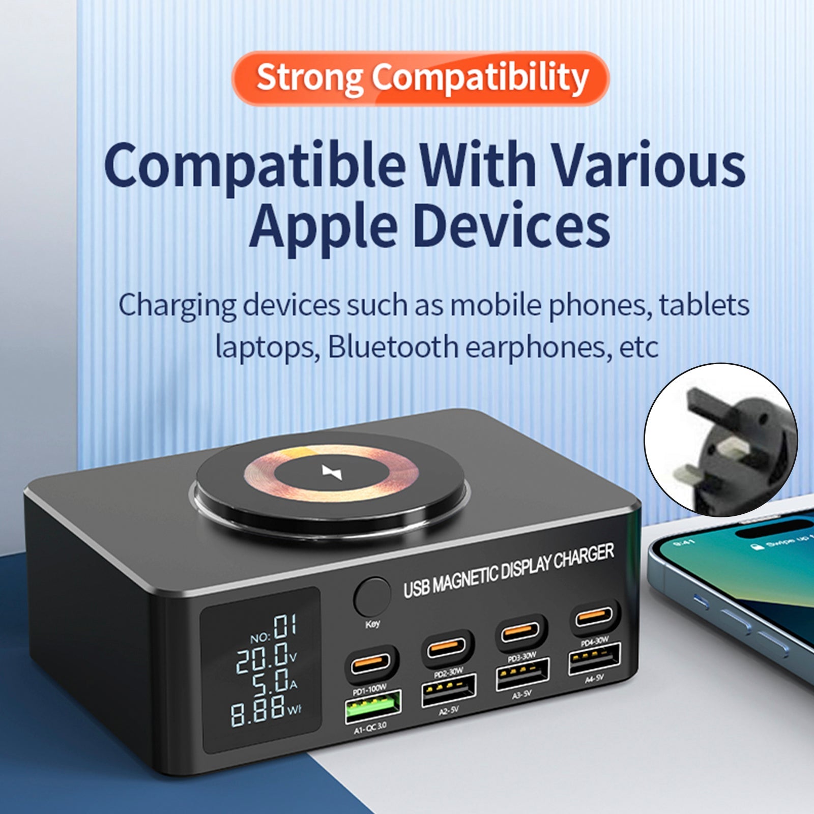 140W Fast Charging Charger Intelligent PD100W Notebook Multi-Port USB Charger UK