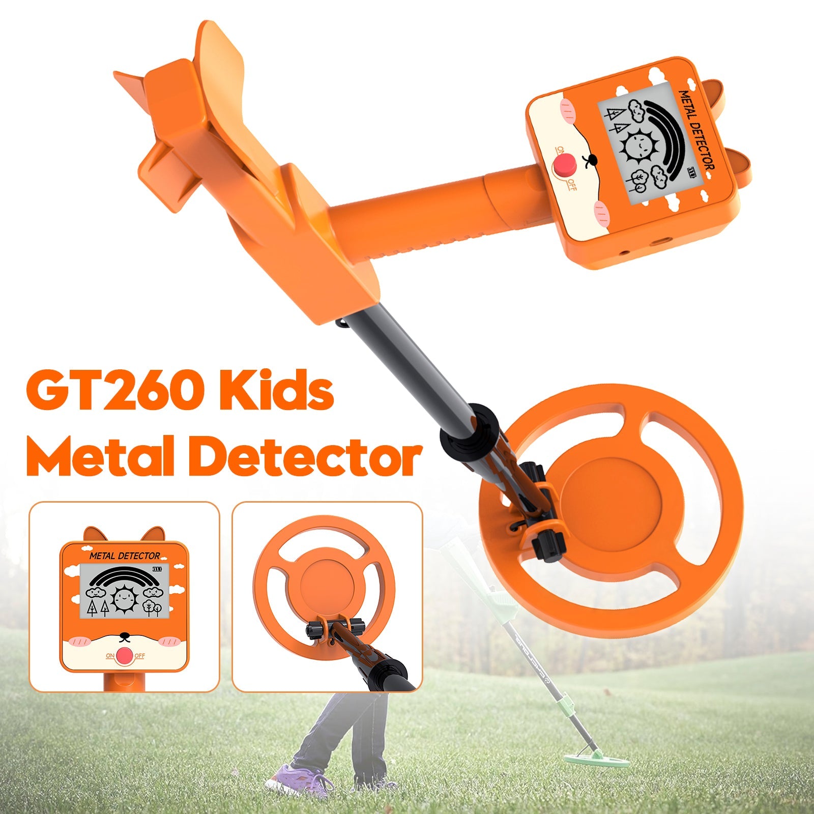 GT260 Kids Child Treasure Seeker Metal Detector Waterproof 6.3" Search Coil ORG
