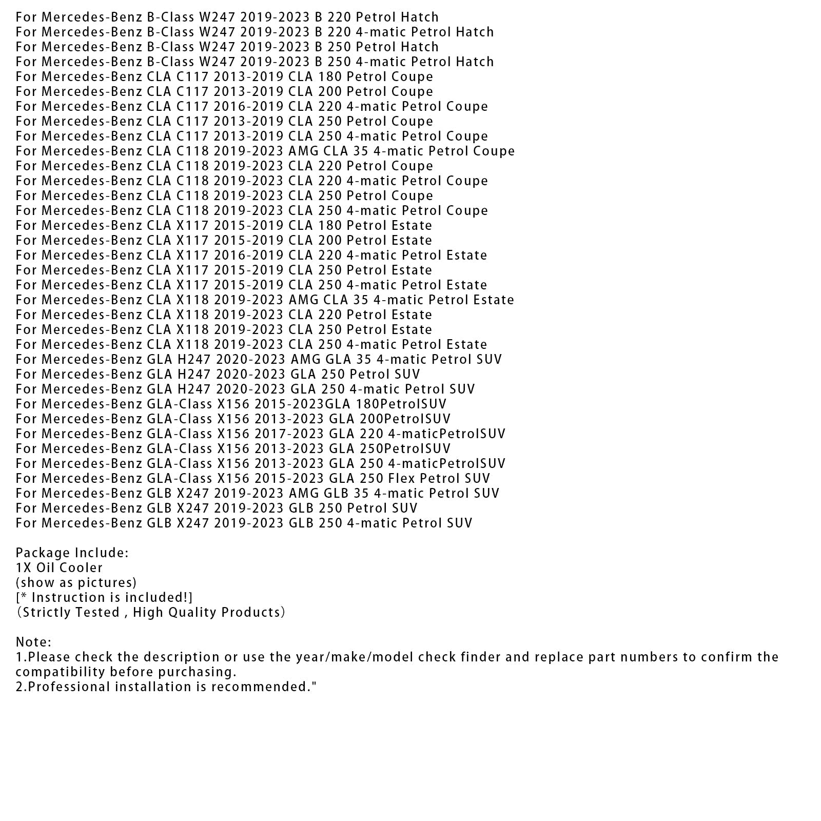 2018-2023 Mercedes-Benz A-Class V177 A 220 4-matic Petrol Saloon Oil Cooler Assembly A2701800810 (Copy)