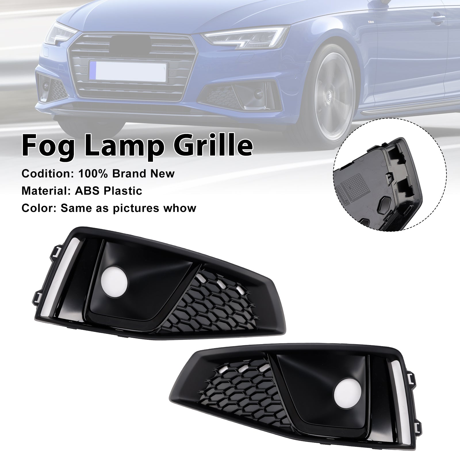 2018-2020 Audi A4 B9 S-LINE S4 Black Front Fog Light Grille Trim Cover