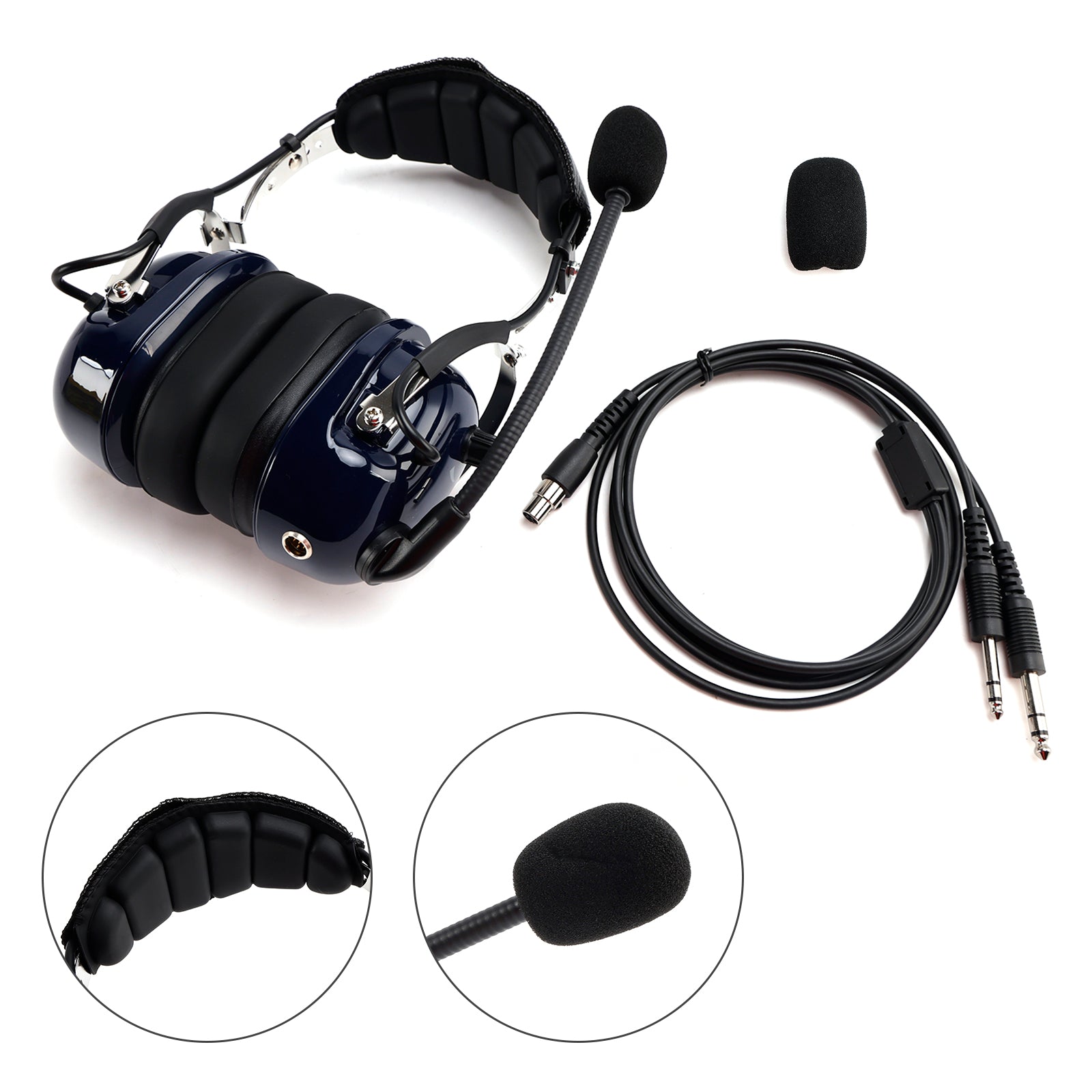 Pilot Noise-Cancelling Headset 6.3/5.2mm GA Plugs Universal Fit for Aircraft