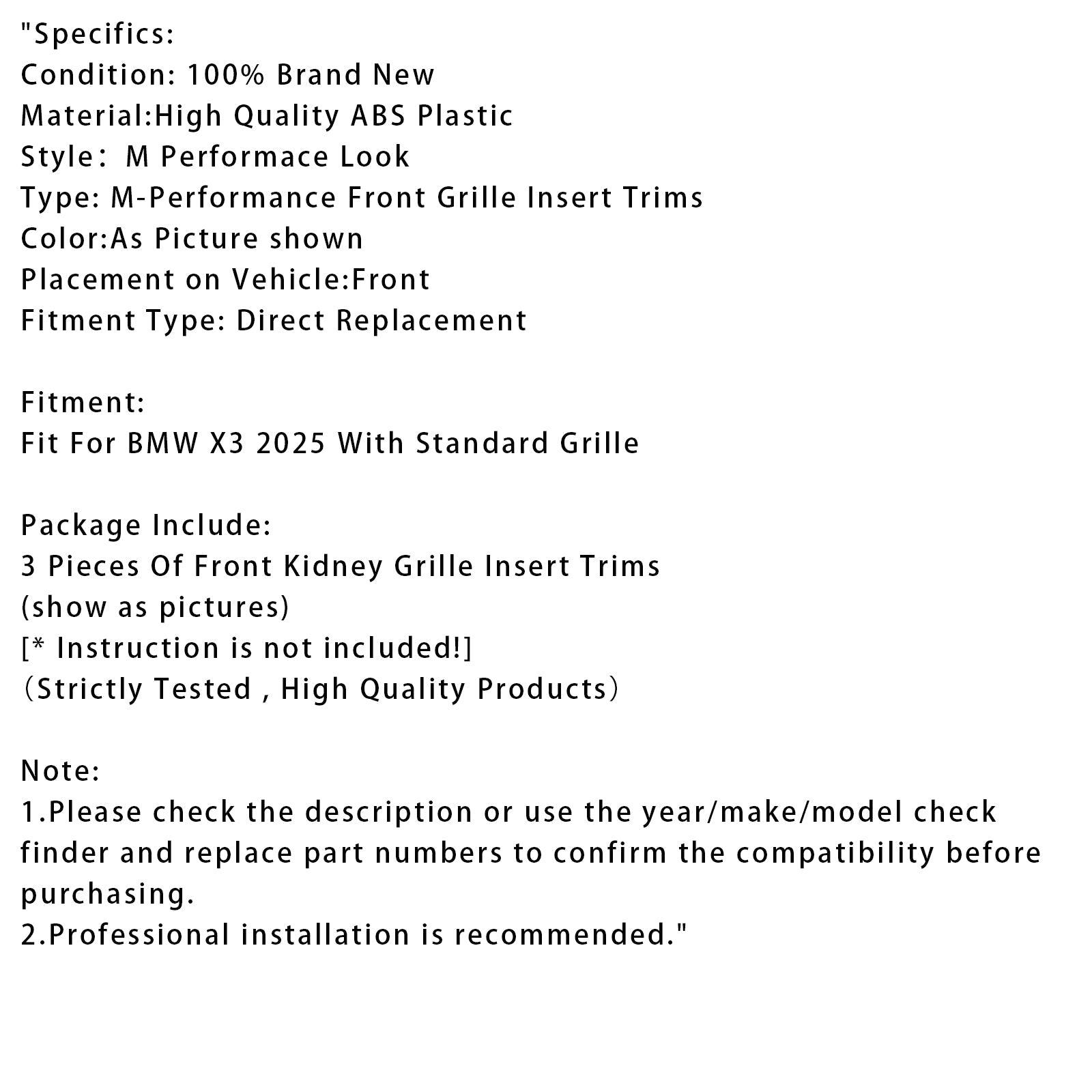 2025 BMW X3 Tri-Color ABS Front Kidney Grille Insert Trims Clip