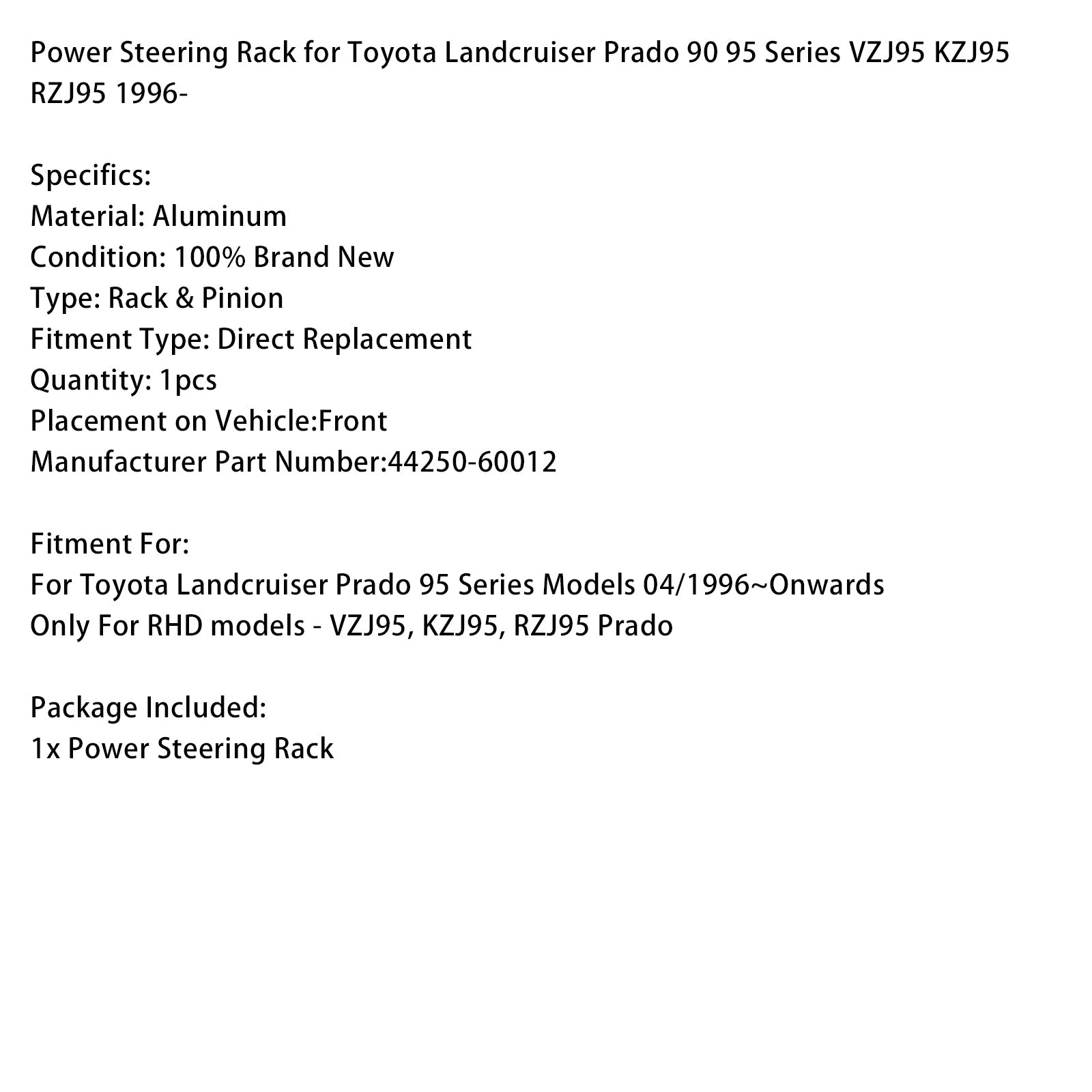 Power Steering Rack 44250-60012 for Toyota Prado VZJ95 KZJ95 RZJ95 1996-
