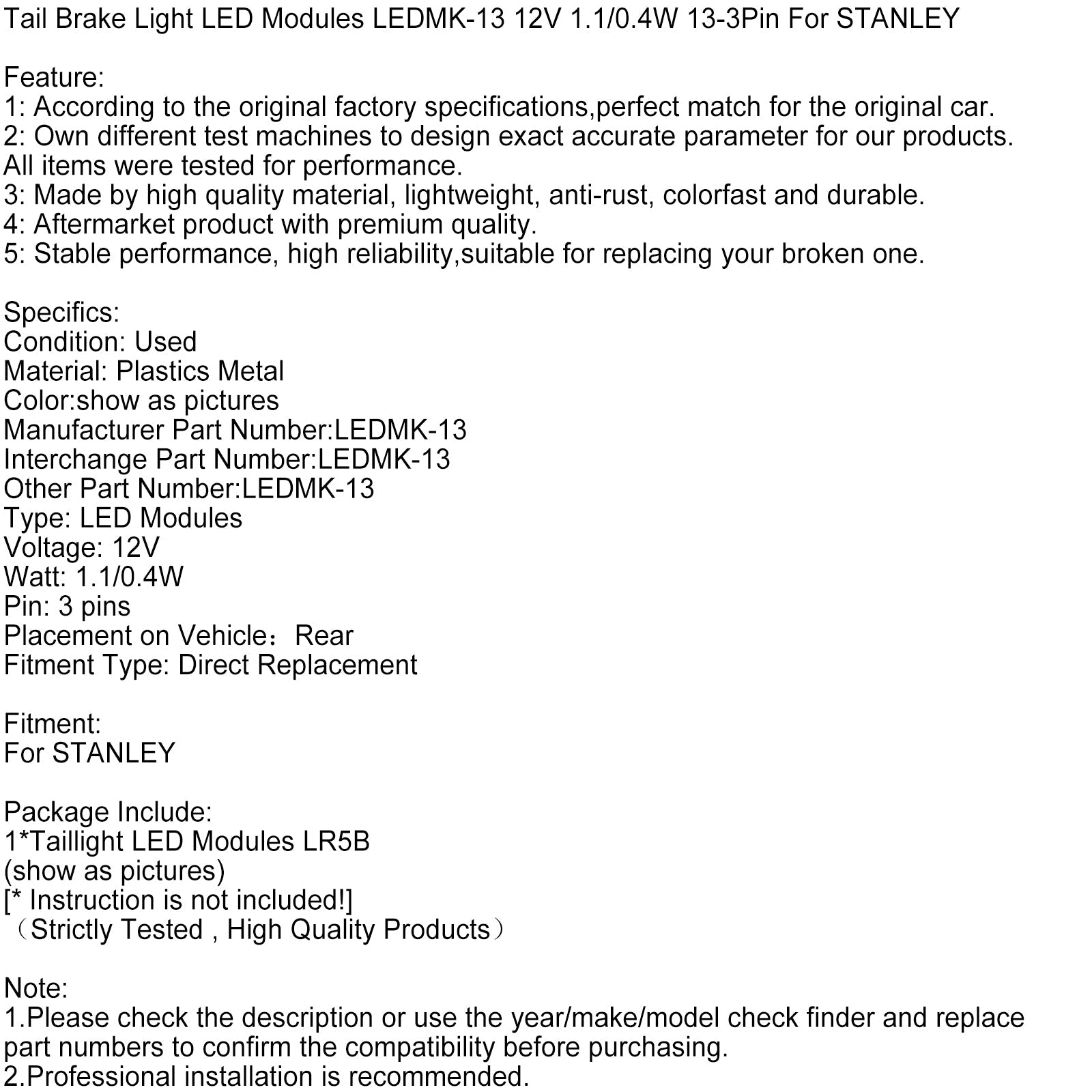 Tail Brake LightLED Modules LEDMK-13 12V 1.1/0.4W 13-3Pin For STANLEY