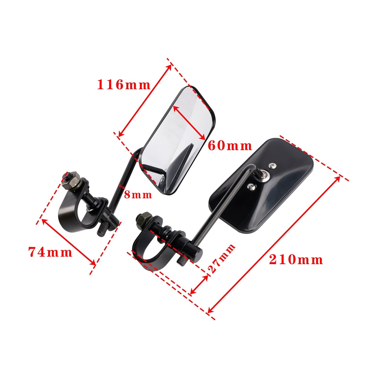 Old School Style Rectangular Clamp-On Motorcycle Mirrors Black Brattstyle