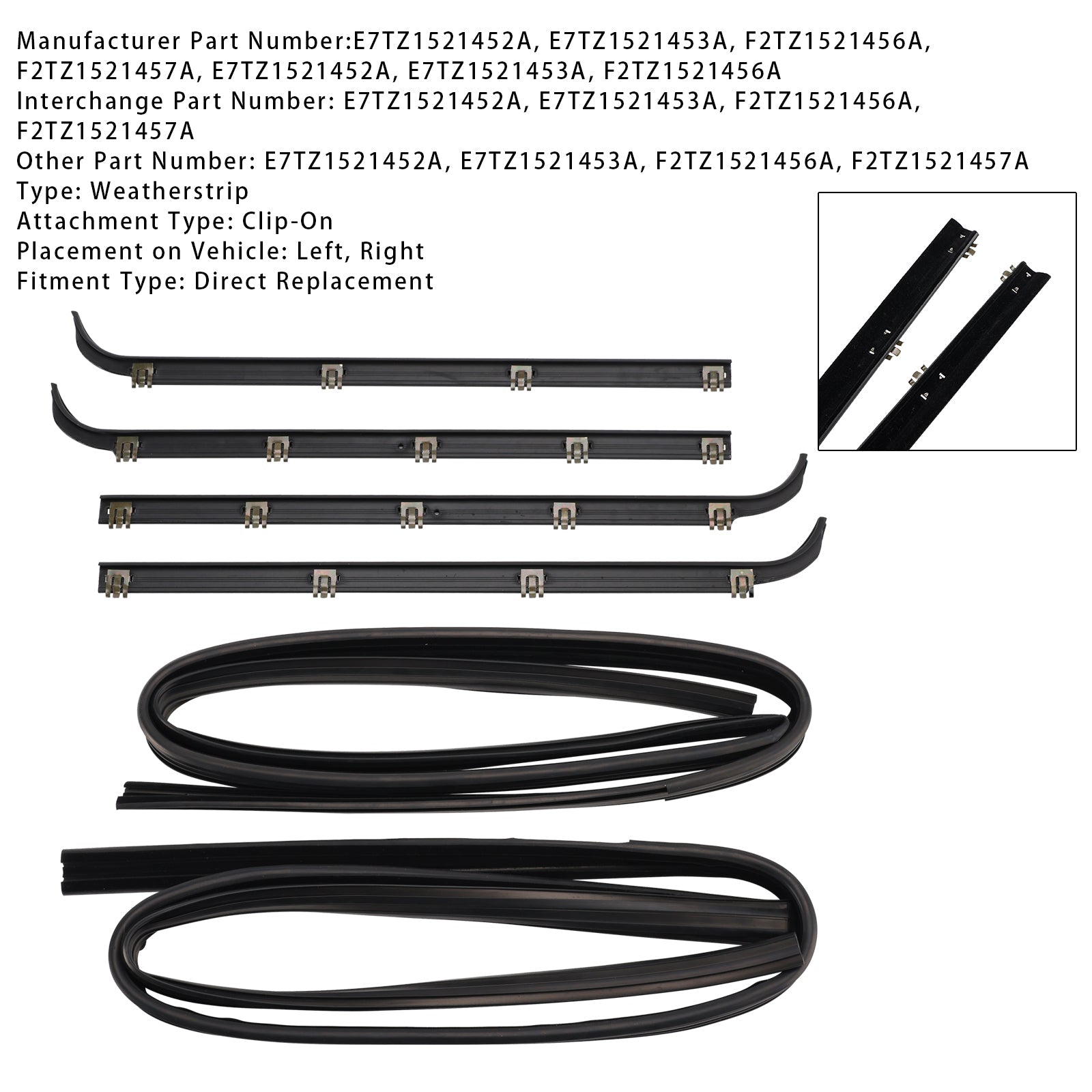 4PCS Door Window Seal Belt Weatherstrip+2PCS Seal Kit Fit For Ford F150 F250 F350