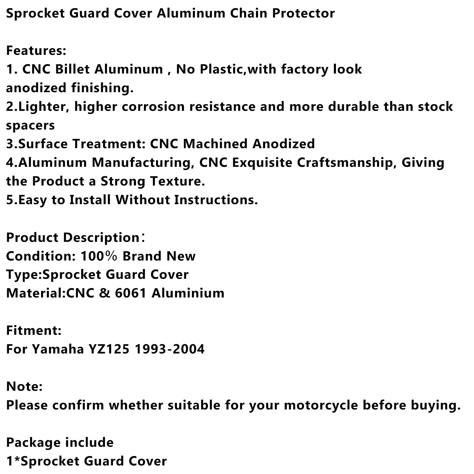 1993-2004 Yamaha YZ125 Sprocket Guard Cover Aluminum Chain Protector