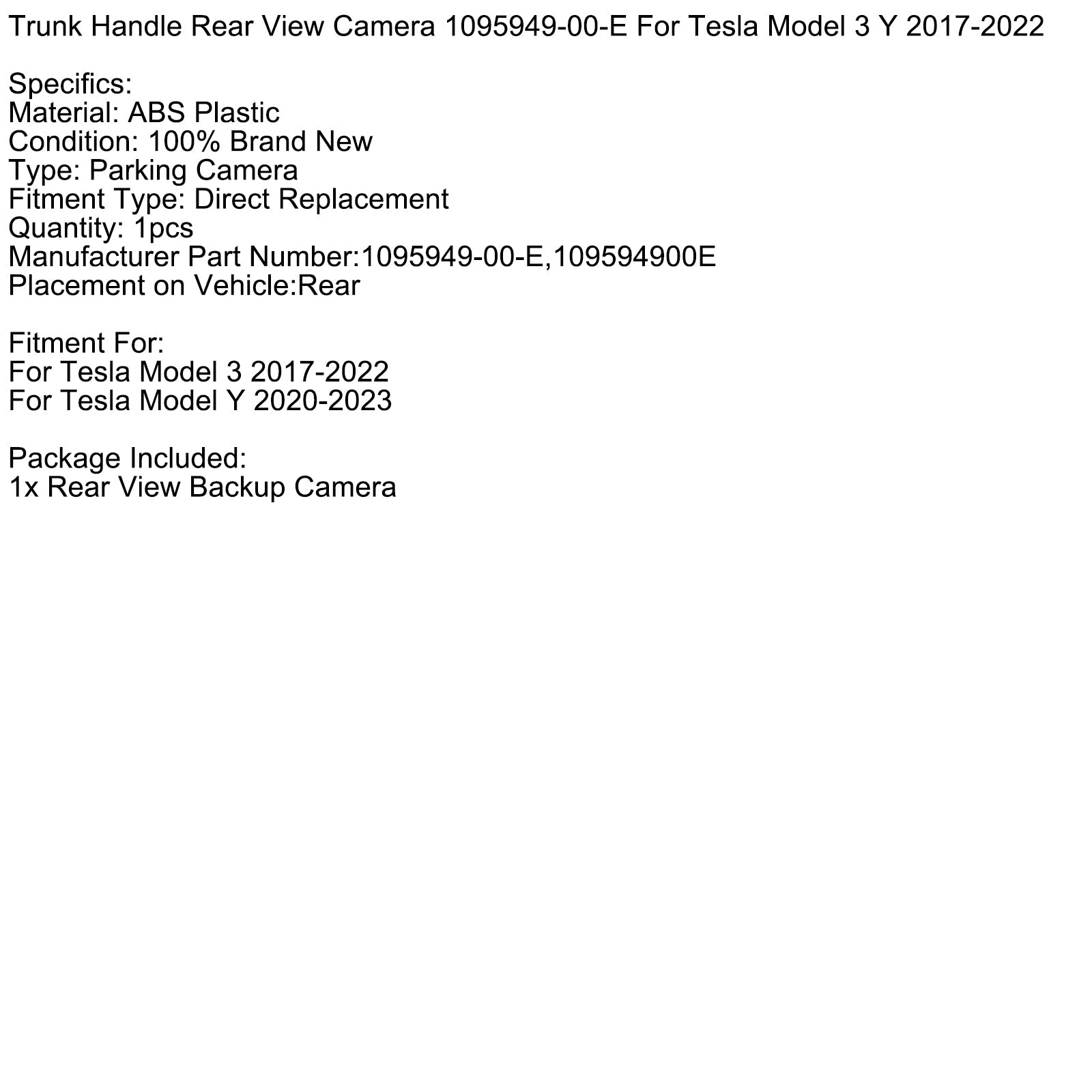 2020-2023 Tesla Model Y Rear Trunk Back Up Camera 1095949-00-E