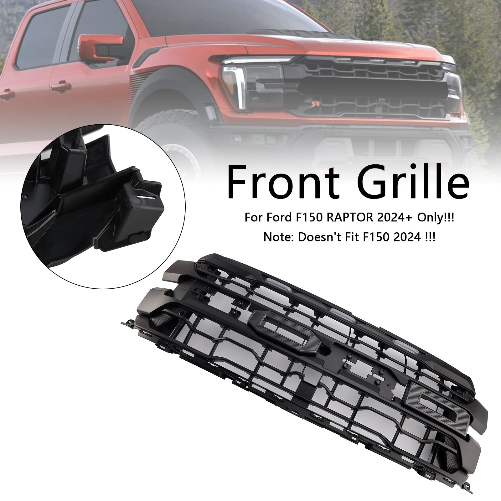 Black Front Bumper Grille Grill Fit Ford F150 RAPTOR 2024+ Only