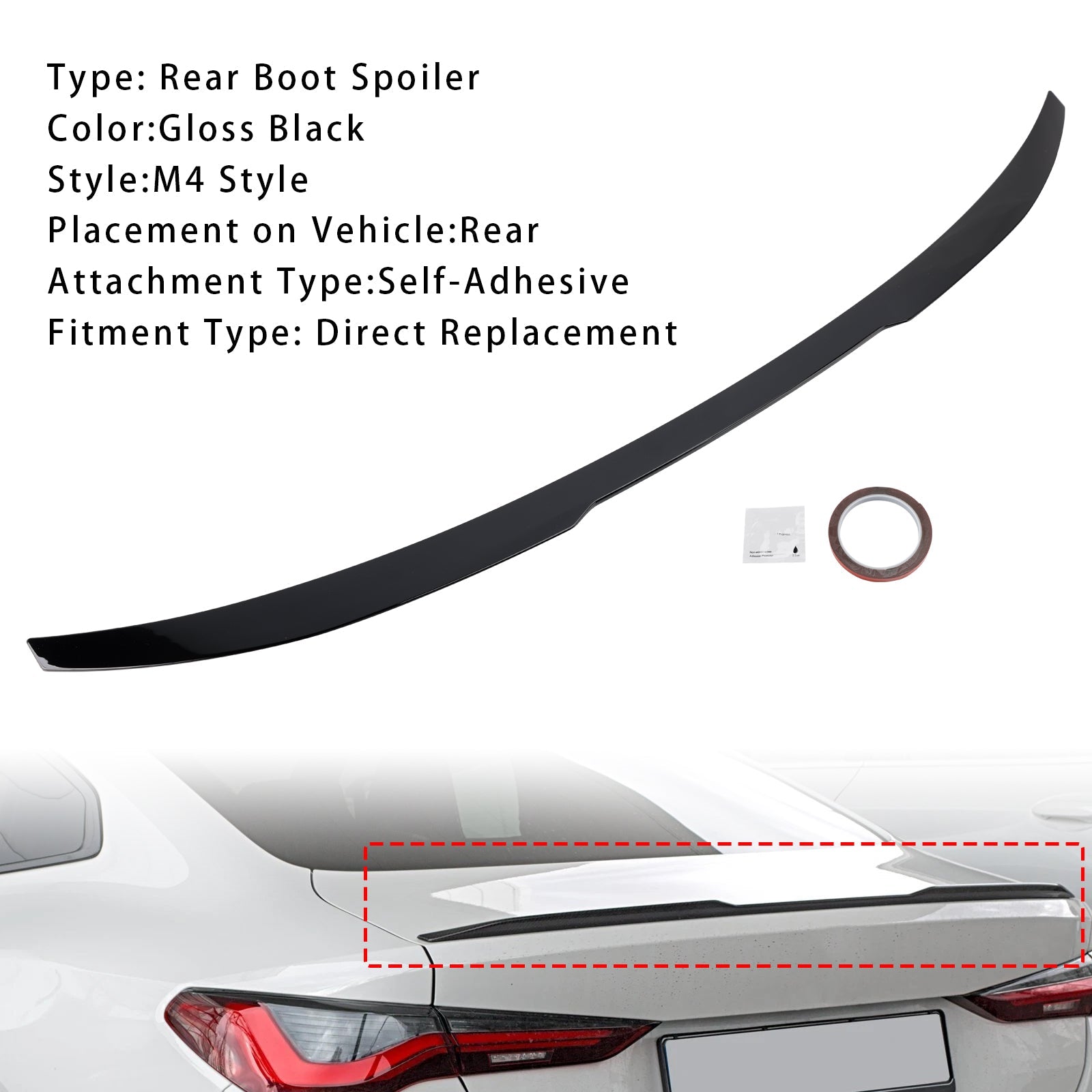 2020-ON BMW 4 Series G22 Coupe Model Gloss Black Rear Boot Spoiler