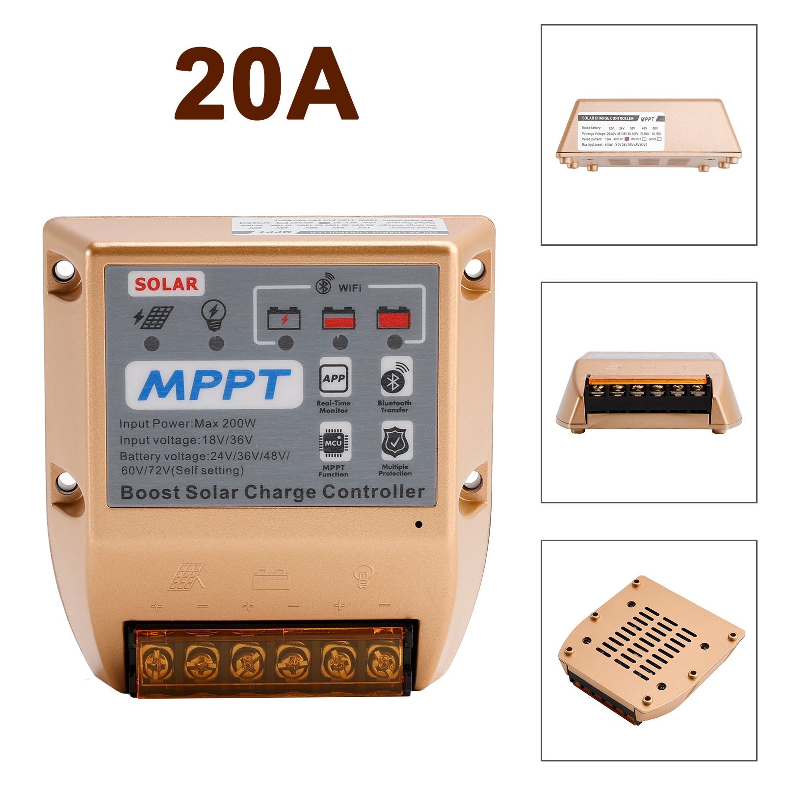 10A/20A/30A Boost MPPT Solar Controller 24V36V48V60V72V Mobile APP Smart Control