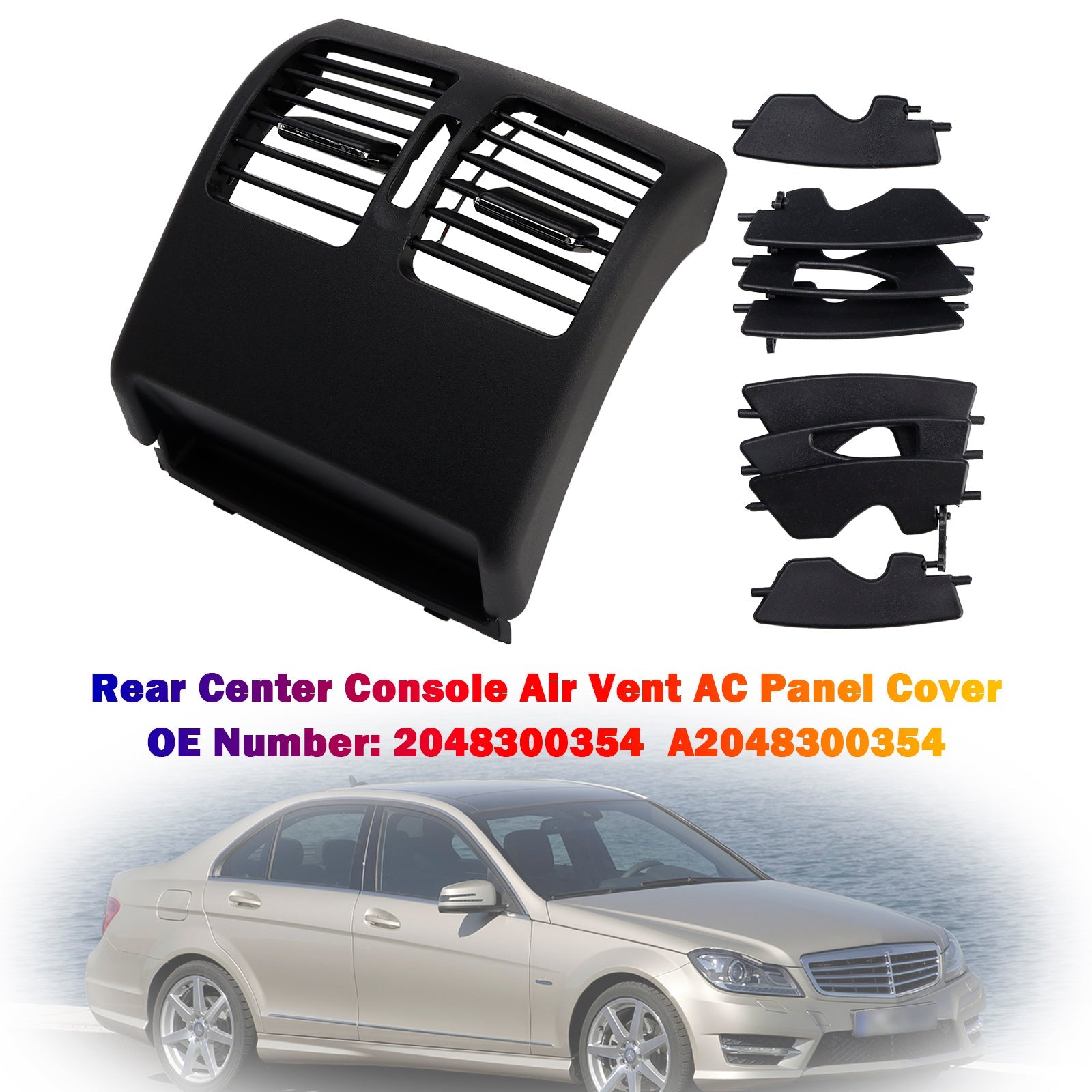 2007-2014 Mercedes Benz C-Class W204 Rear Center Console Air Vent AC Panel Cover Black