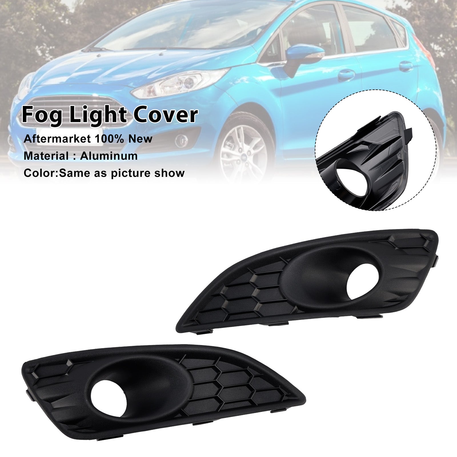 2013-2017 Ford Fiesta 2PCS Matte Black Front Fog Light Lamp Cover Grille