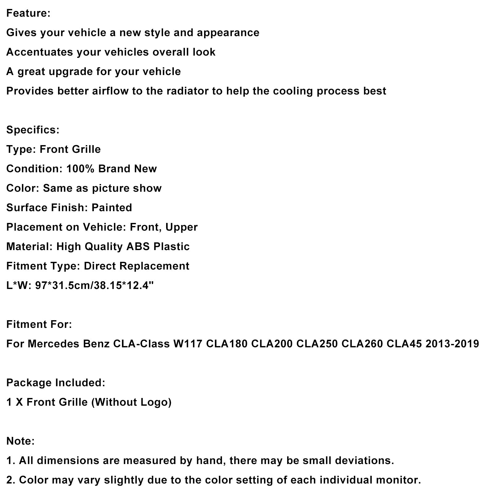 2013-2019 Mercedes-Benz CLA-Class W117 CLA250 Diamond Front Grill Grille