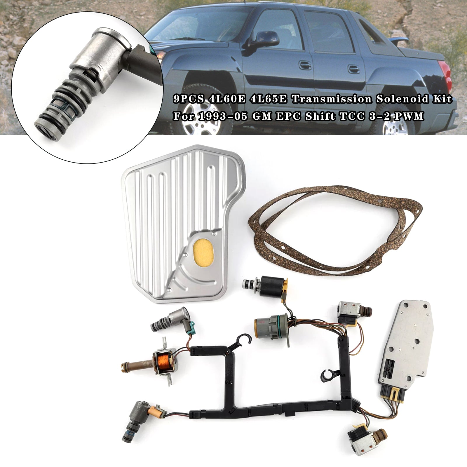 9PCS 4L60E 4L65E Transmission Solenoid Kit For 1993-05 GM EPC Shift TCC 3-2 PWM