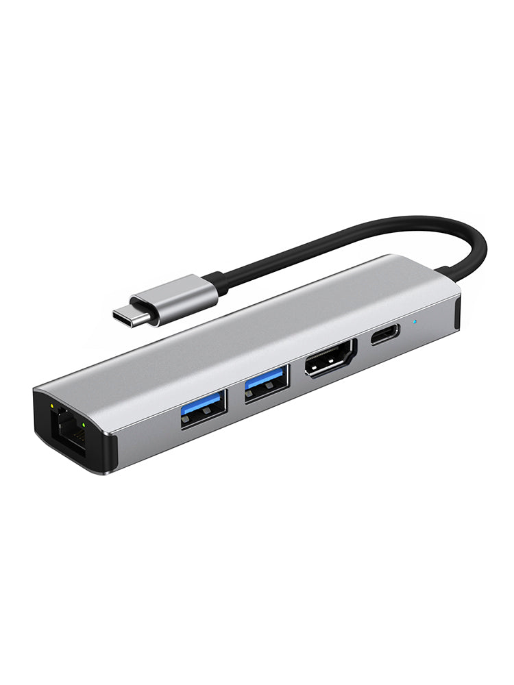 5 in 1 TYPE-C to USB3.0*1+USB2.0*1+PD100W/USB-C Data+HDMI+100M Network Card iPad