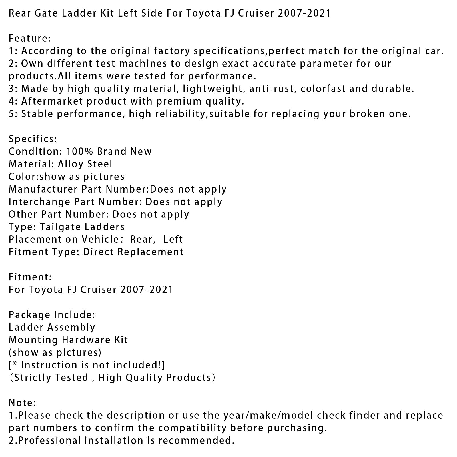 2007-2021 Toyota FJ Cruiser Rear Gate Ladder Kit Left Side