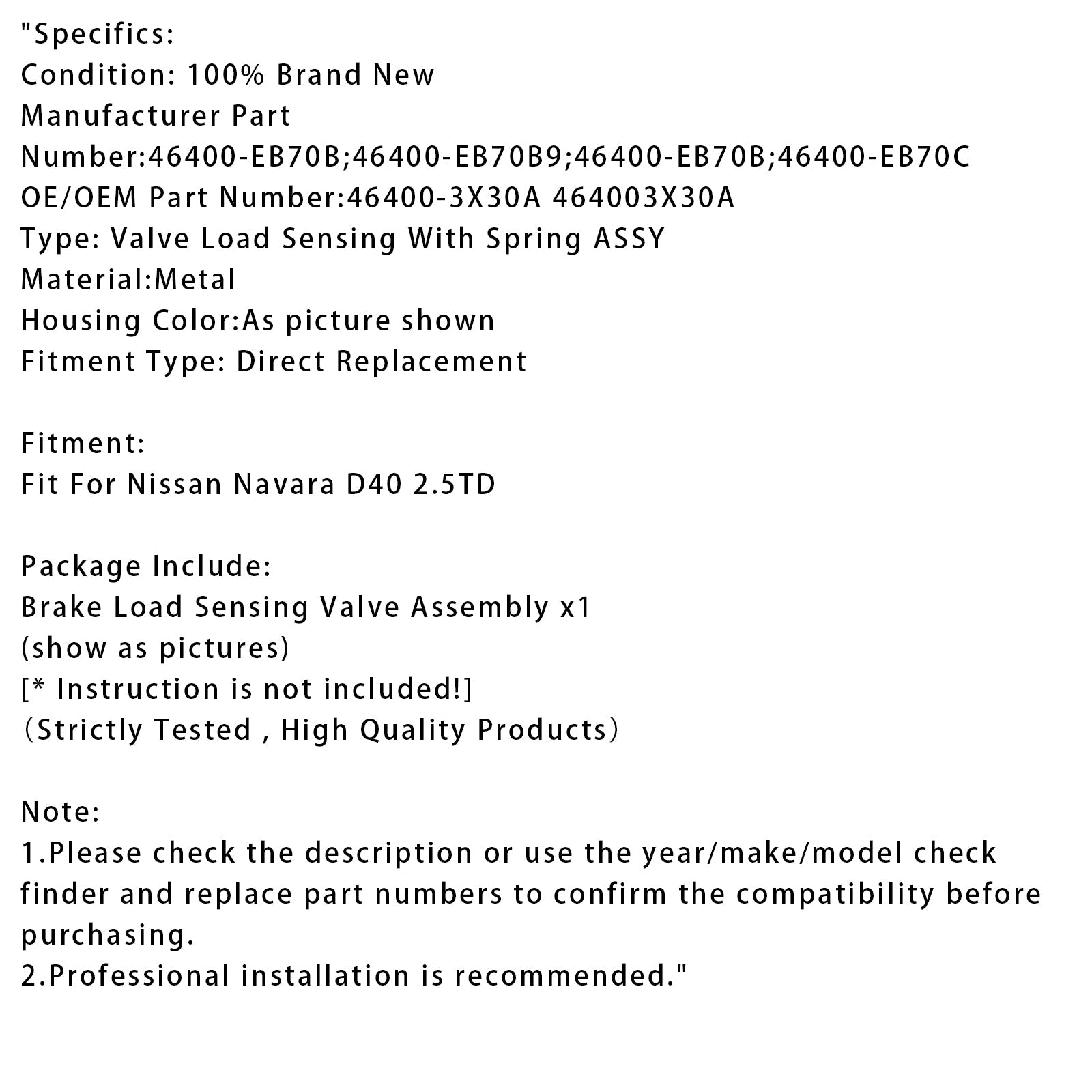 Brake Load Sensing Valve With Spring ASSY For Nissan Navara 46400-EB70B