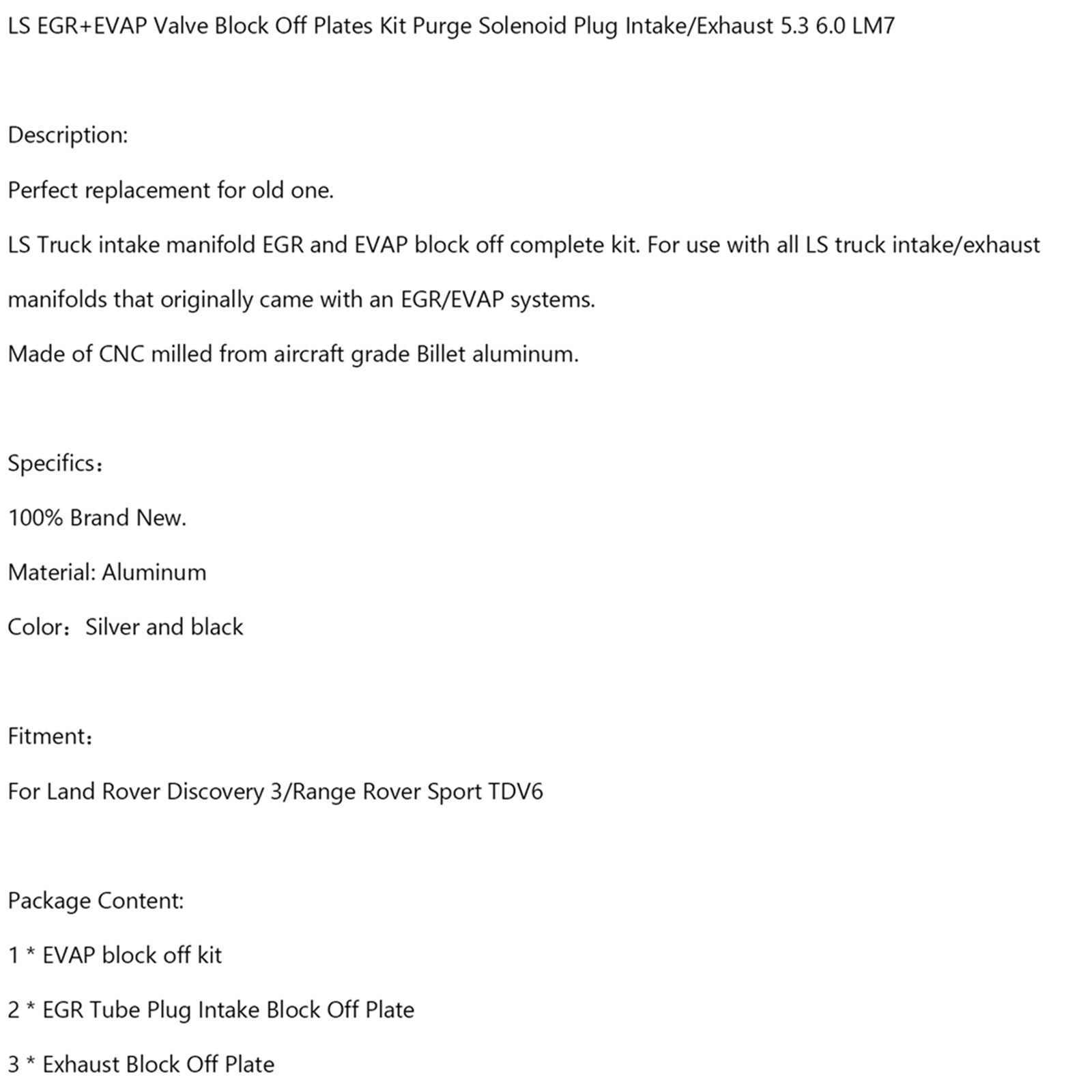 LS EGR+EVAP Valve Block Off Plates Kit Purge Solenoid Plug Intake/Exhaust 5.3 6.0 LM7