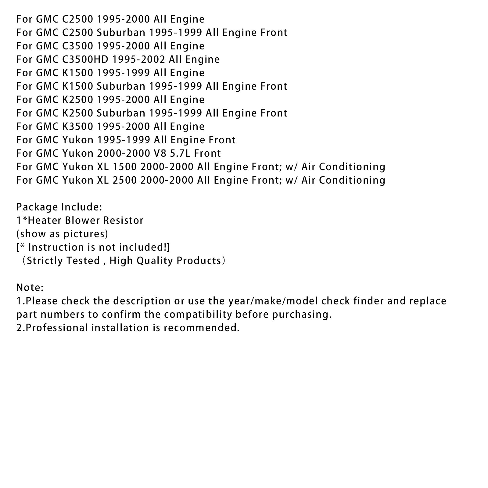 HVAC Heater Blower Regulator Resistor 15039098 For Chevrolet C1500 C2500 C1500