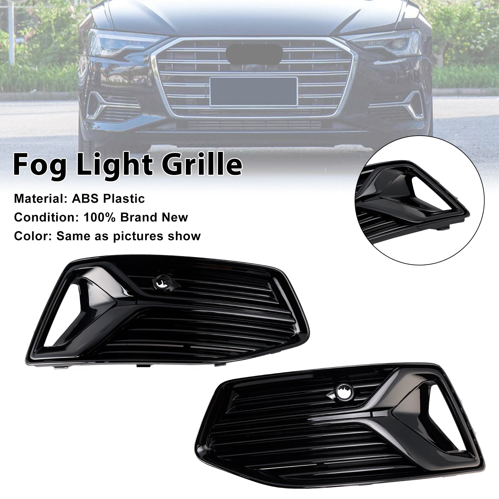 2019-2023 Audi A6 C8 2PCS Front Bumper Fog Light Cover Grill Grille