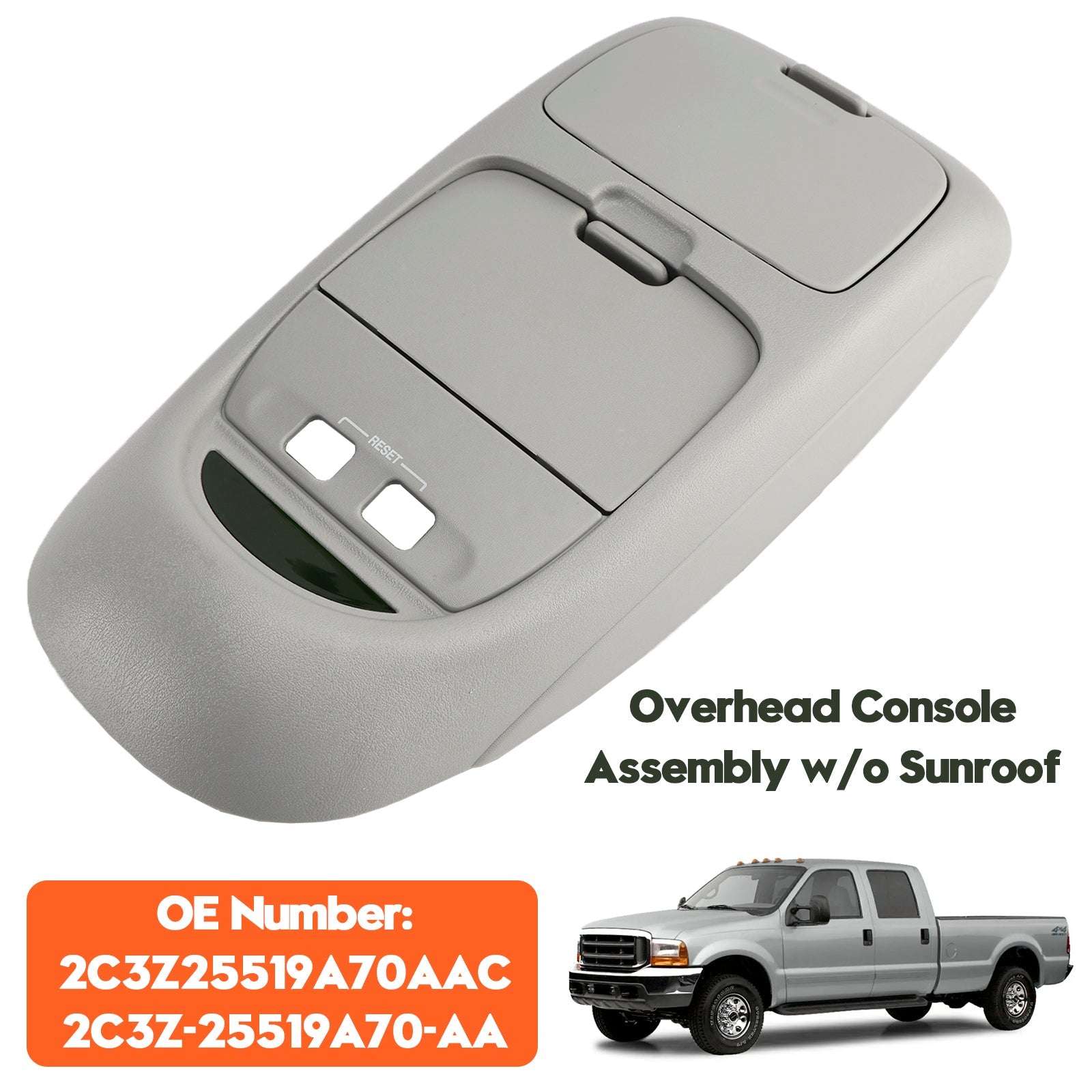 2002-2004 Ford F250 F-350 F-450 F-550 Super Duty Overhead Console Assembly w/o Sunroof Gray