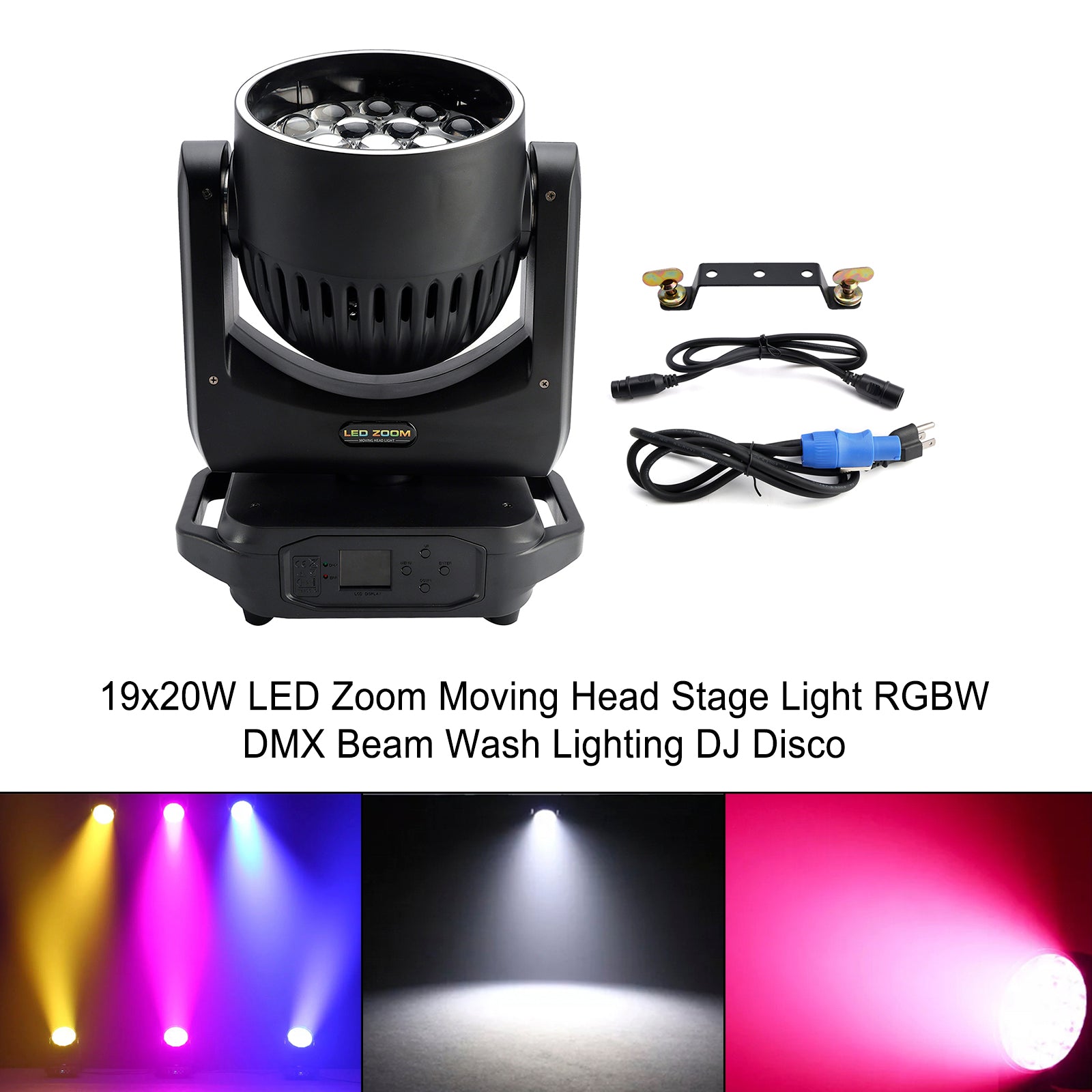 19x20W LED Zoom Moving Head Stage Light RGBW DMX Beam Wash Lighting DJ Disco