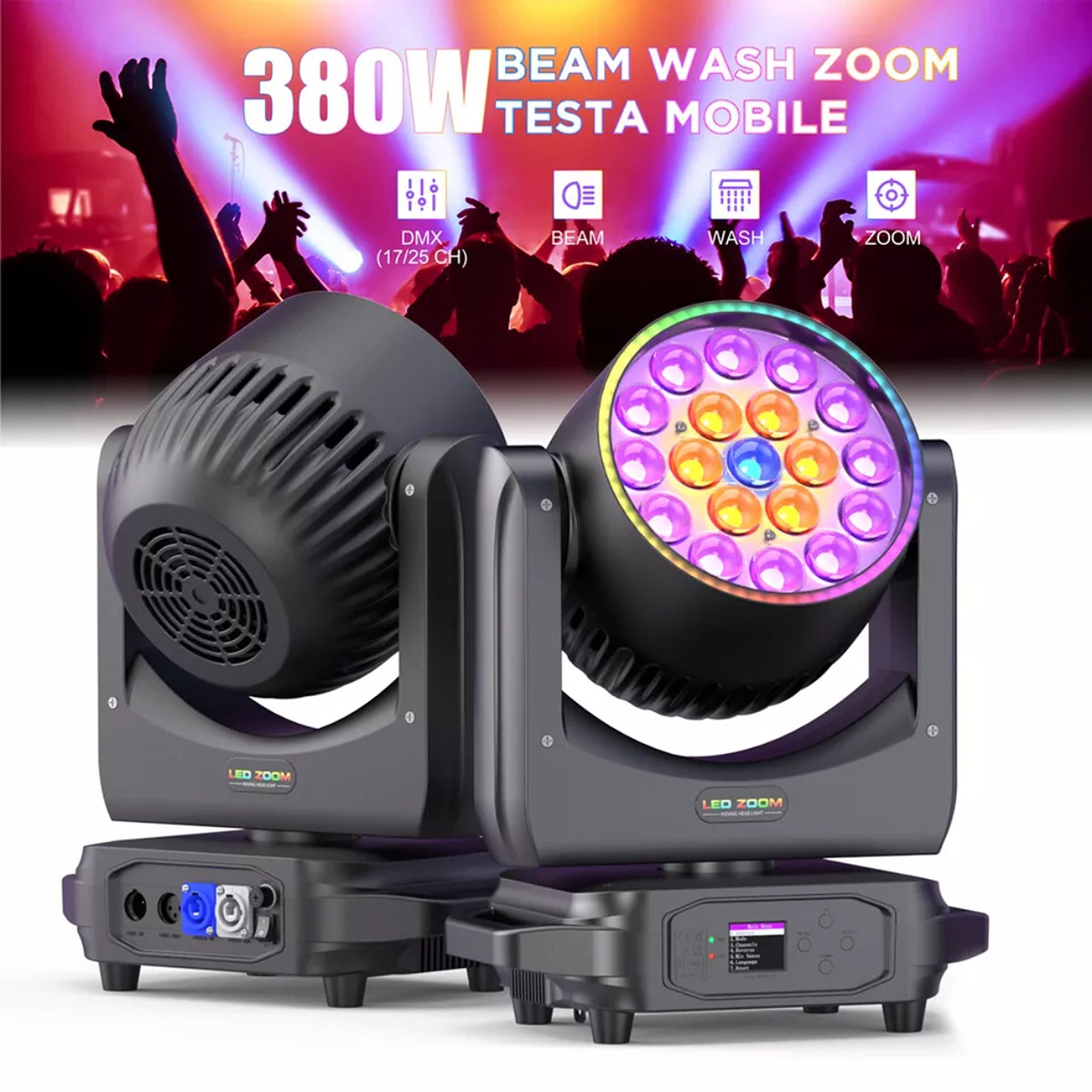 19x20W LED Zoom Moving Head Stage Light RGBW DMX Beam Wash Lighting DJ Disco
