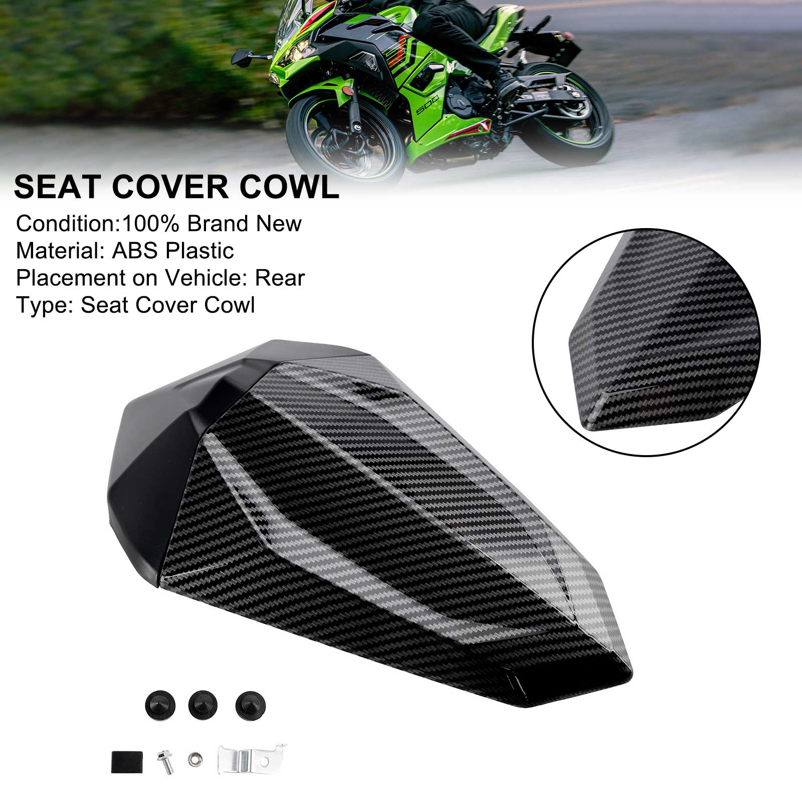 Tail Rear Seat Fairing Cowl for Kawasaki Ninja 500 EX500R Z500 24-25 Carbon
