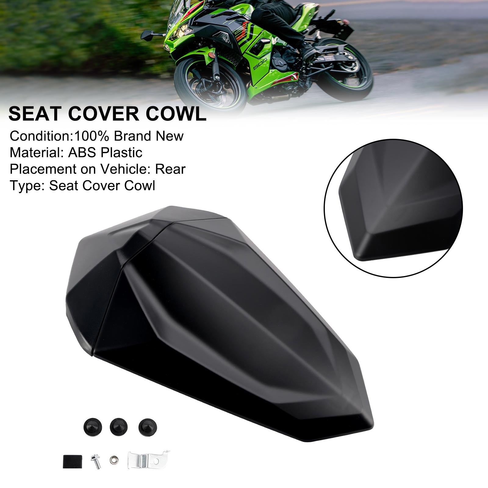 Tail Rear Seat Fairing Cowl for Kawasaki Ninja 500 EX500R Z500 24-25 Matt Black