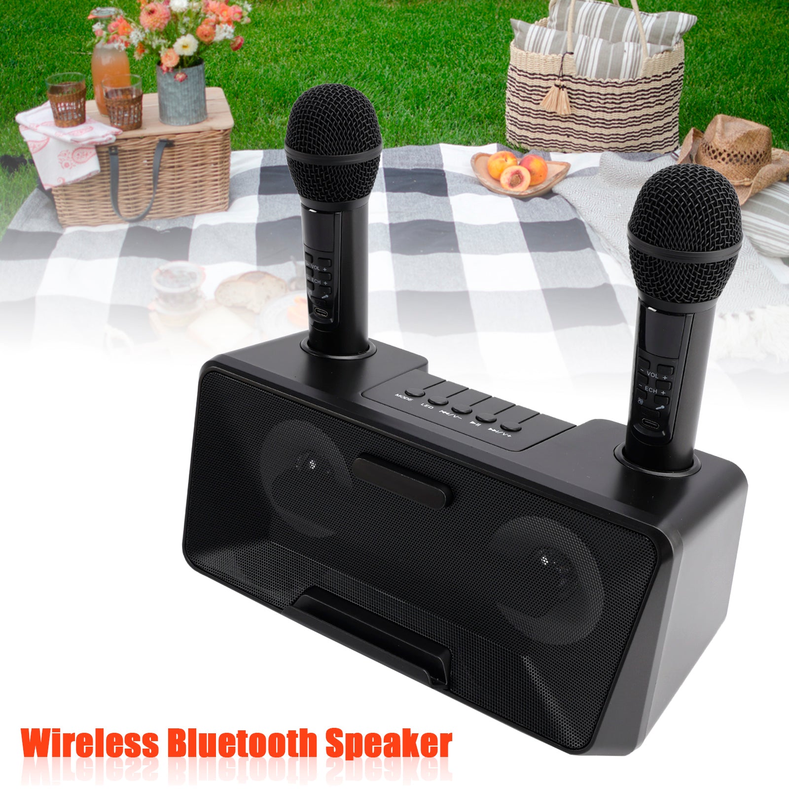 Wireless Bluetooth Speaker Dual Microphone Karaoke All-In-One Outdoor Portable