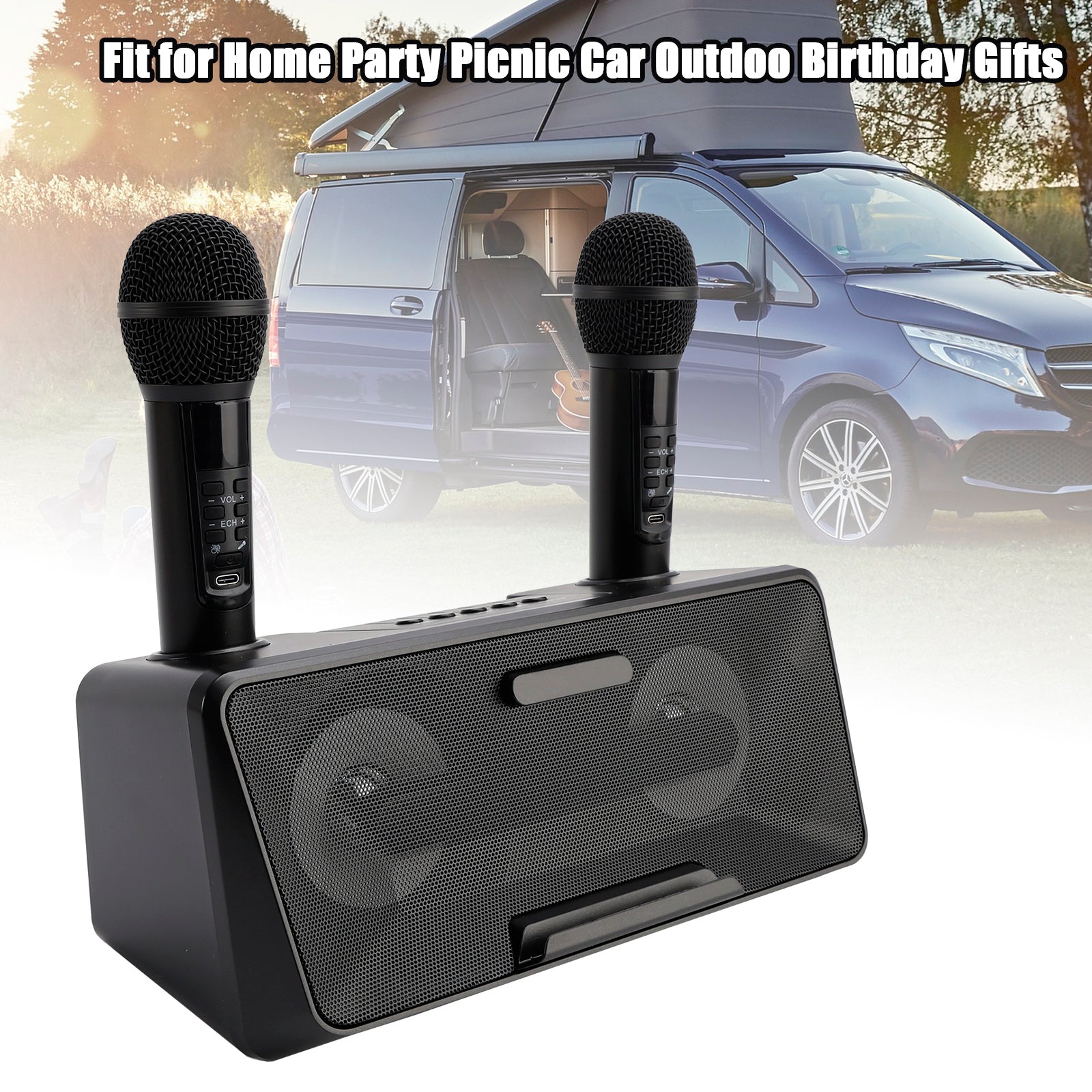 Wireless Bluetooth Speaker Dual Microphone Karaoke All-In-One Outdoor Portable