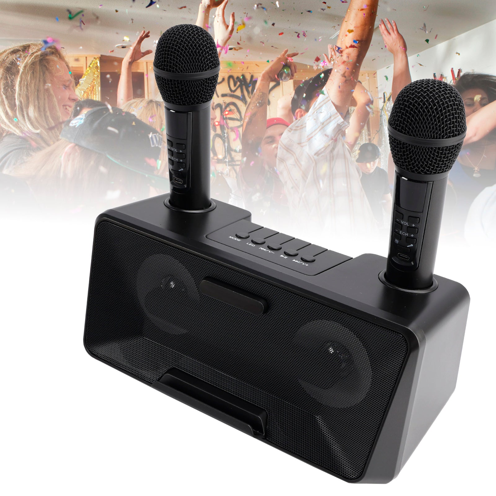 Wireless Bluetooth Speaker Dual Microphone Karaoke All-In-One Outdoor Portable