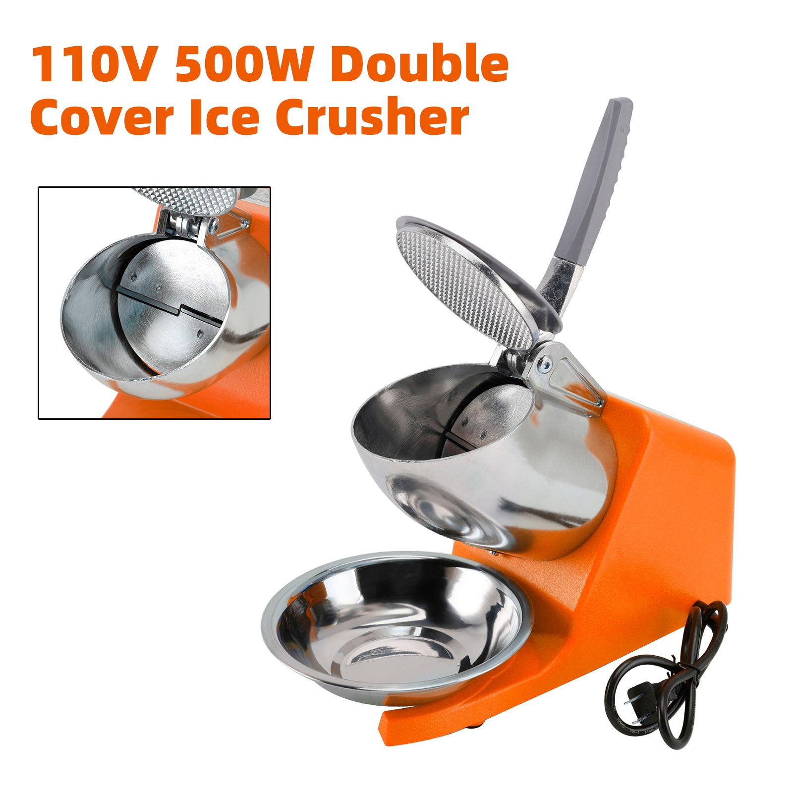 Electric Ice Crusher Machine 143LBS/Hr Snow Cone Maker Ice Shaver 500W