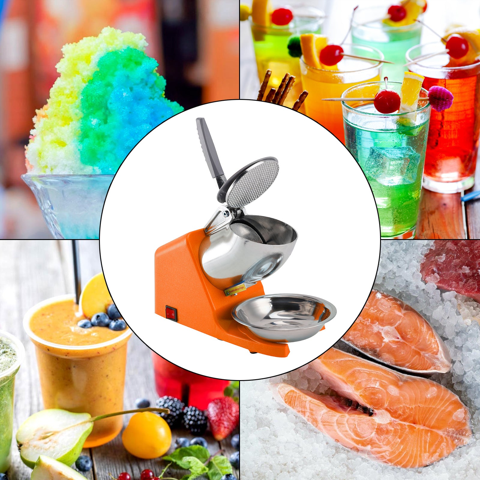 Electric Ice Crusher Machine 143LBS/Hr Snow Cone Maker Ice Shaver 500W UK Plug