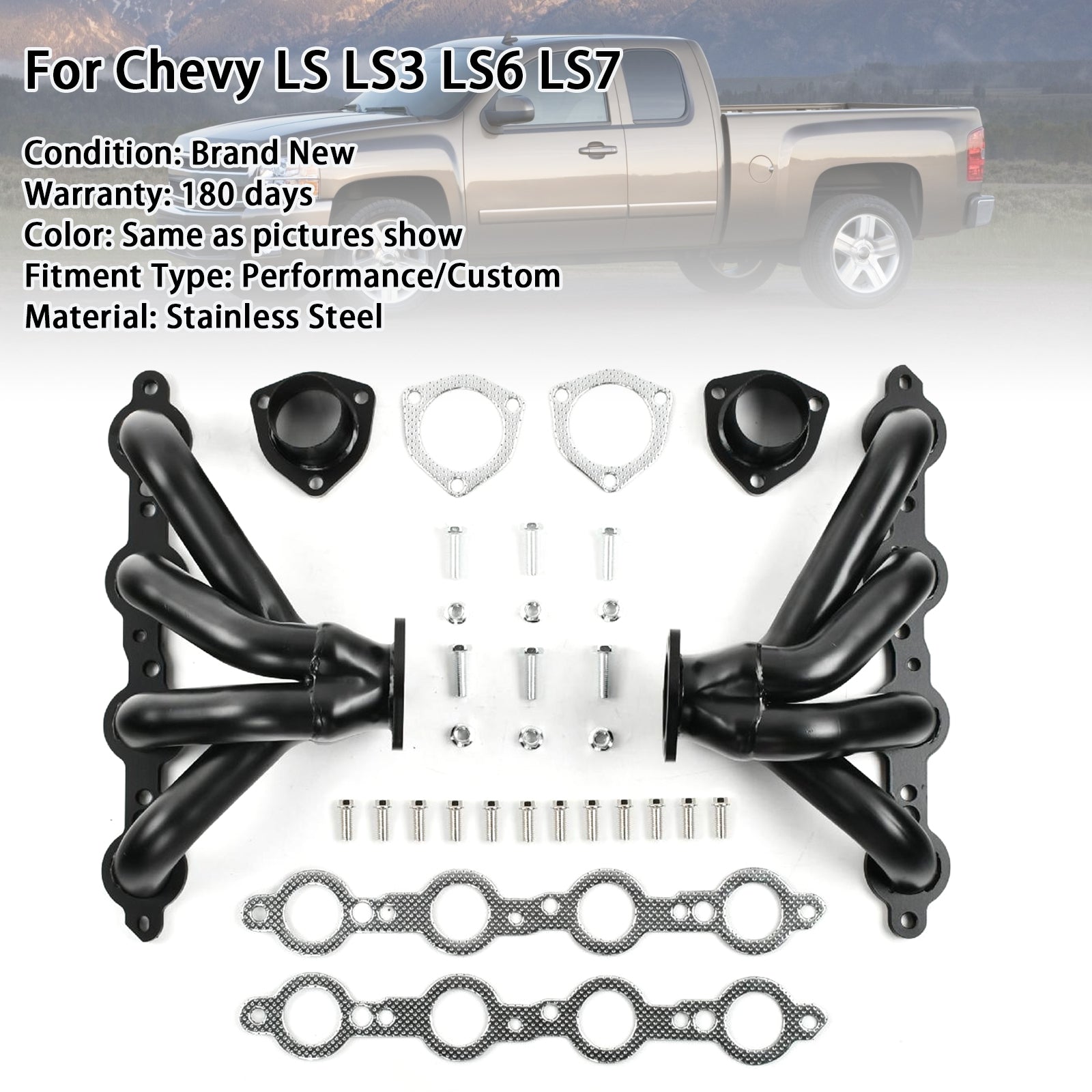 Black Exhaust Manifold Header Fit Chevy LS LS3 LS6 LS7