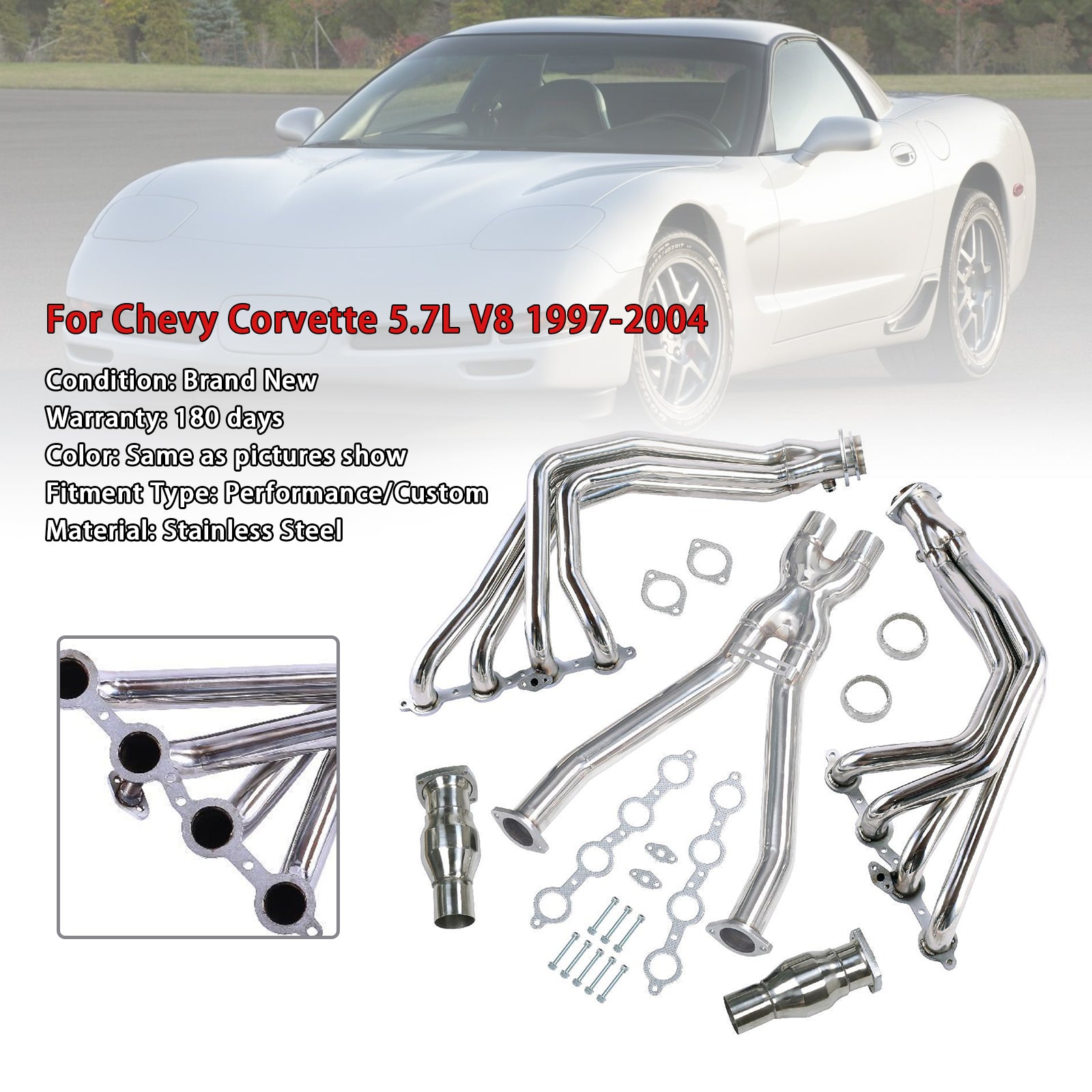 Stainless Exhaust Manifold Headers & X Pipe Fit Chevy Corvette 97-04 C5 LS1 LS6
