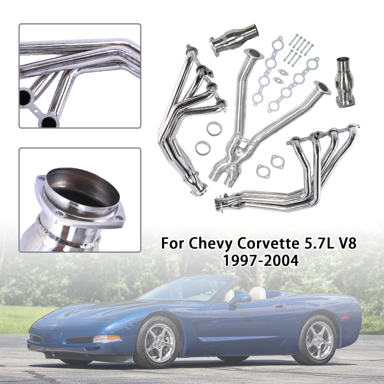 Stainless Exhaust Manifold Headers & X Pipe Fit Chevy Corvette 97-04 C5 LS1 LS6