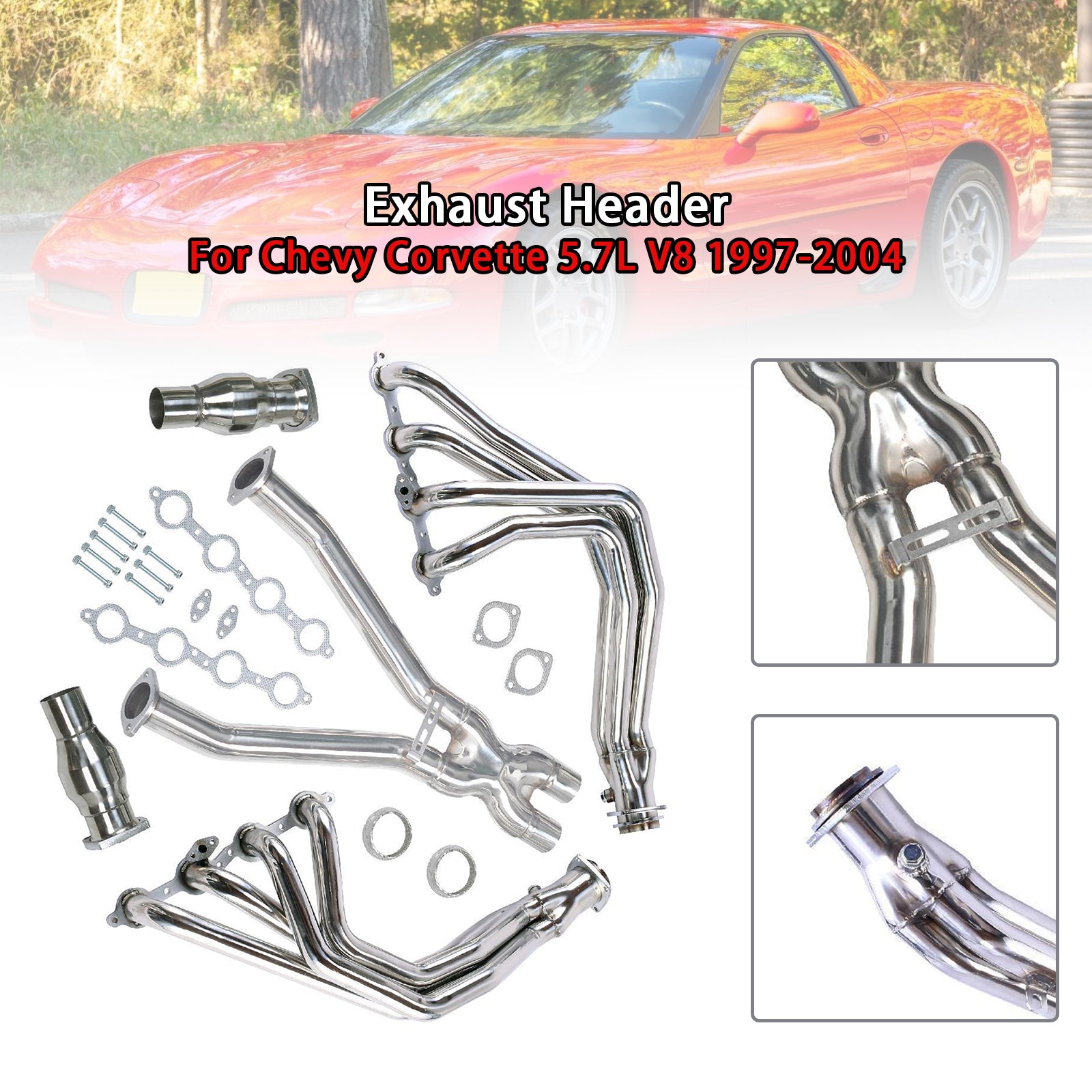 Stainless Exhaust Manifold Headers & X Pipe Fit Chevy Corvette 97-04 C5 LS1 LS6