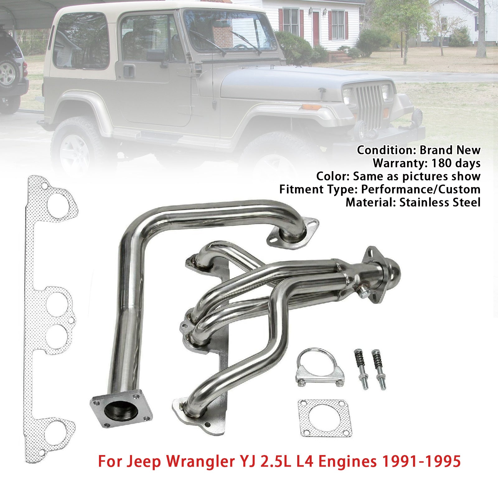 Exhaust Manifold Header w/ Downpipe Fit Jeep Wrangler YJ 2.5L L4 1991-1995